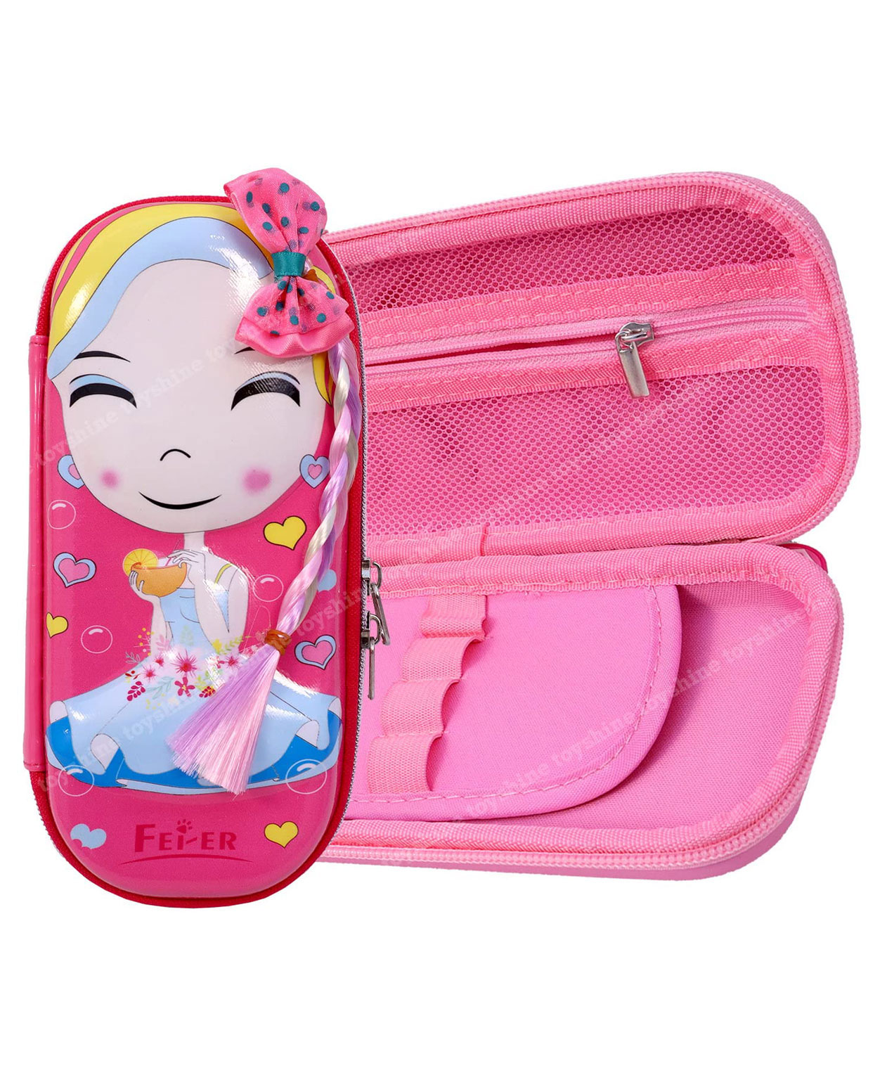 Toyshine Cute Girl Hardtop Pencil Case with Multiple Compartments - Pink-image-40
