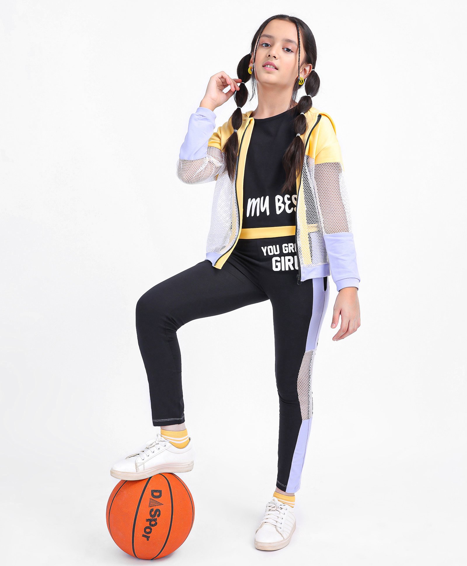 Ollington St. Full Mesh Sleeves Hoodie With Inner Lycra Top & Cut And Sew Leggings Color Block Multicolor-picture-13