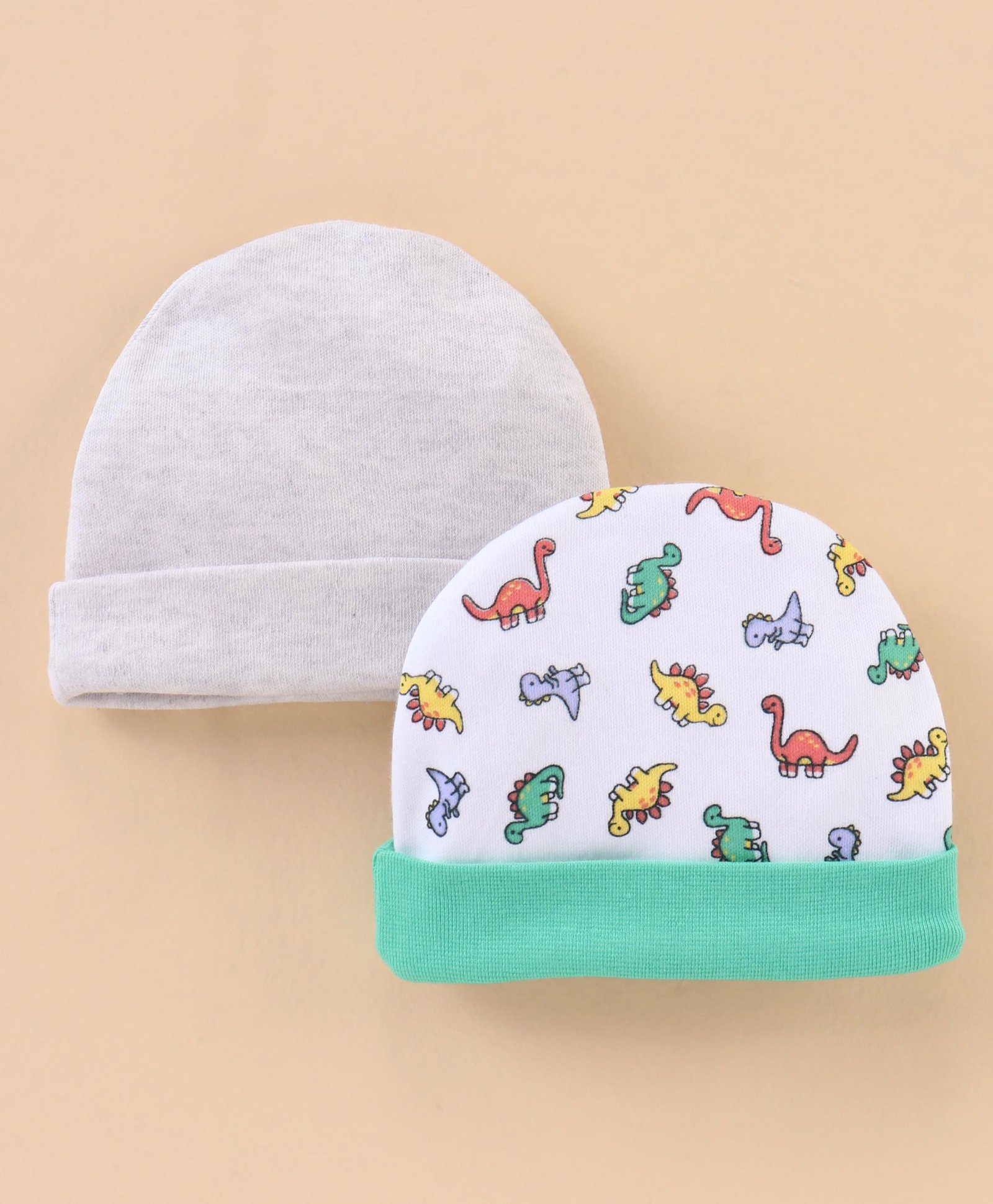 Ben Benny Baby Caps Dinosaur Print And Solid Pack of 2 Blue Grey  - Diameter 9.5 cm-image-42