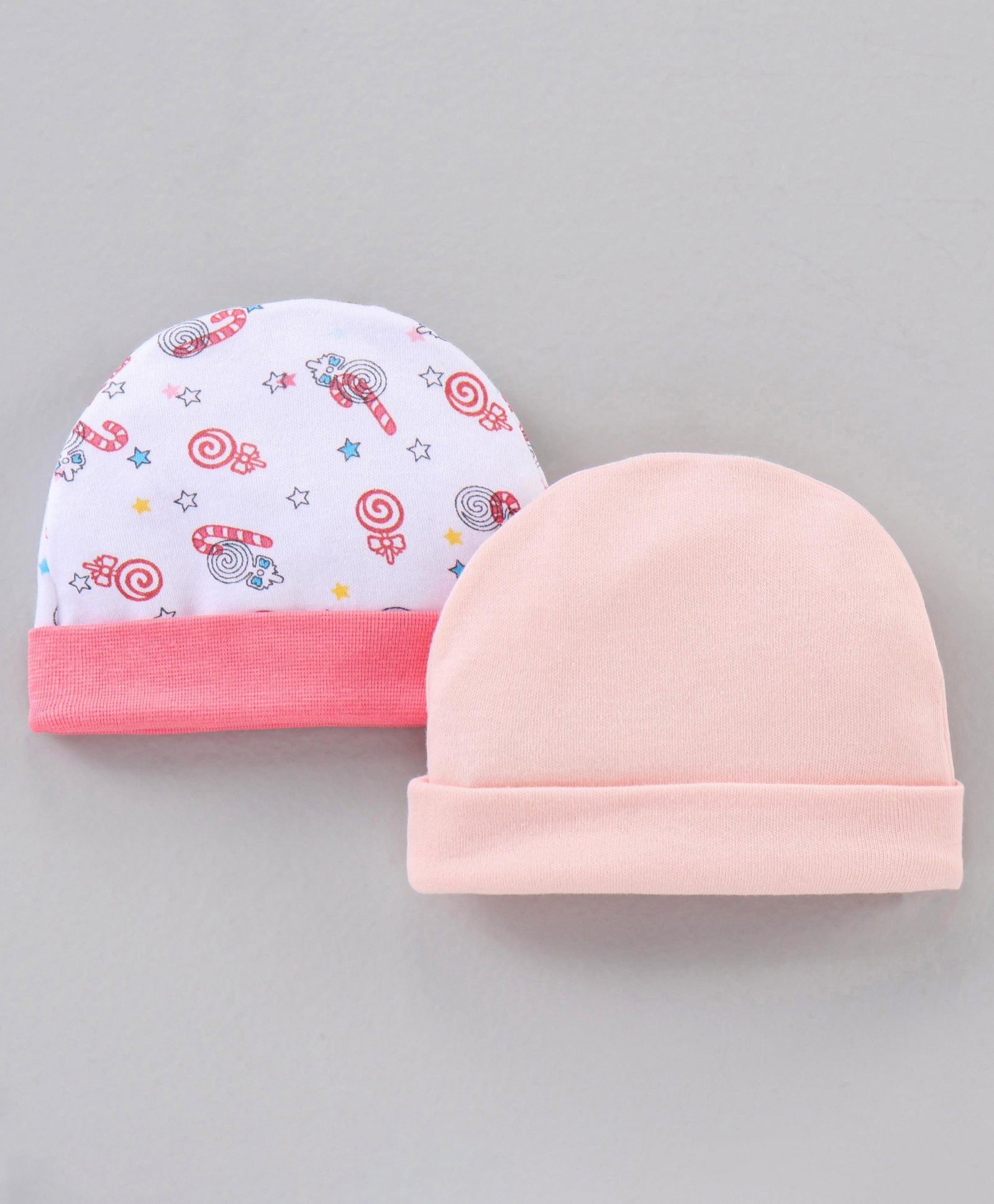 Ben Benny Cotton Knit Caps Set Candy Print White Pink - Diameter 9.5 cm-image-24
