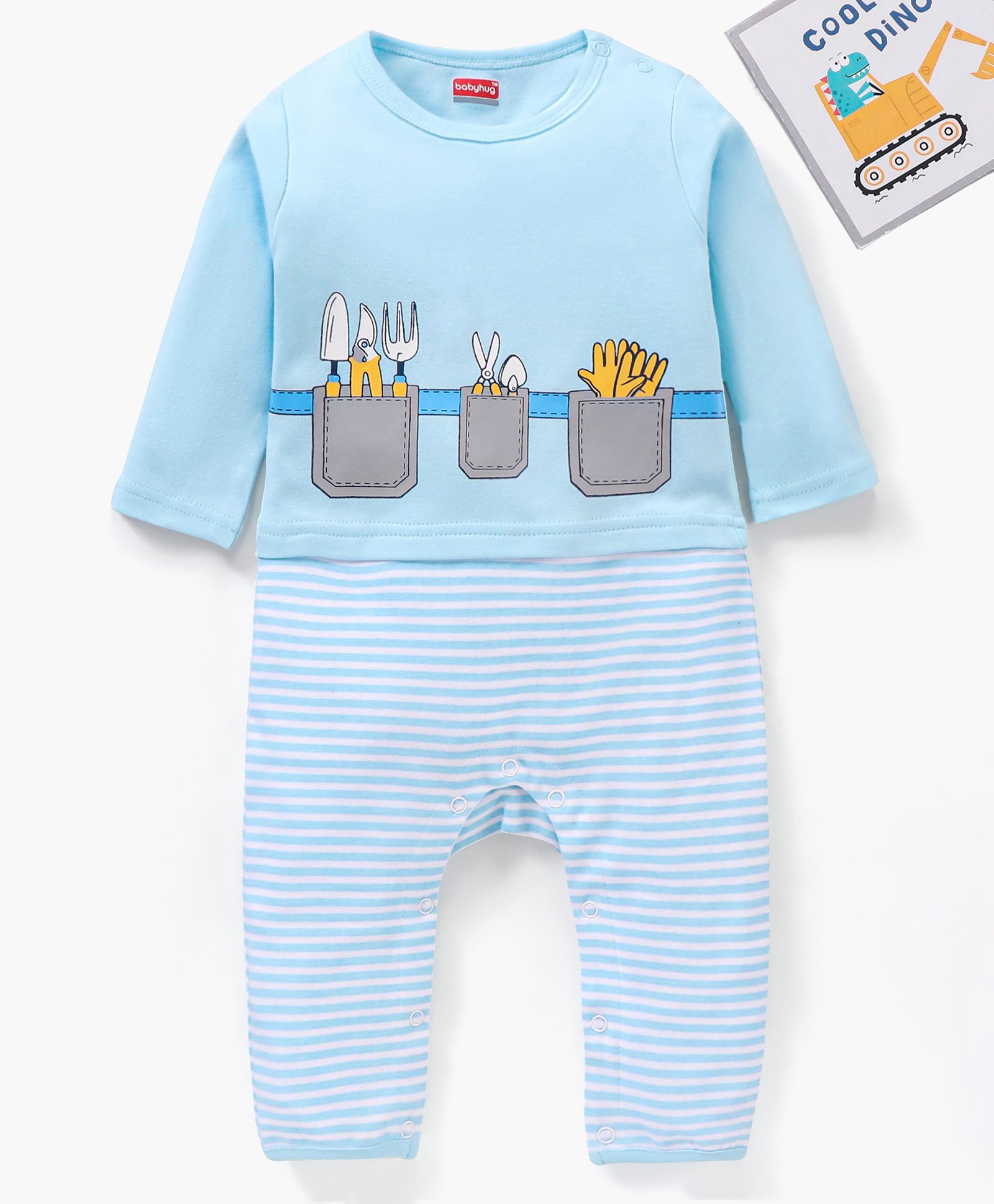Babyhug 100% Cotton Full Sleeves Romper Graphic Print - Blue-image-32