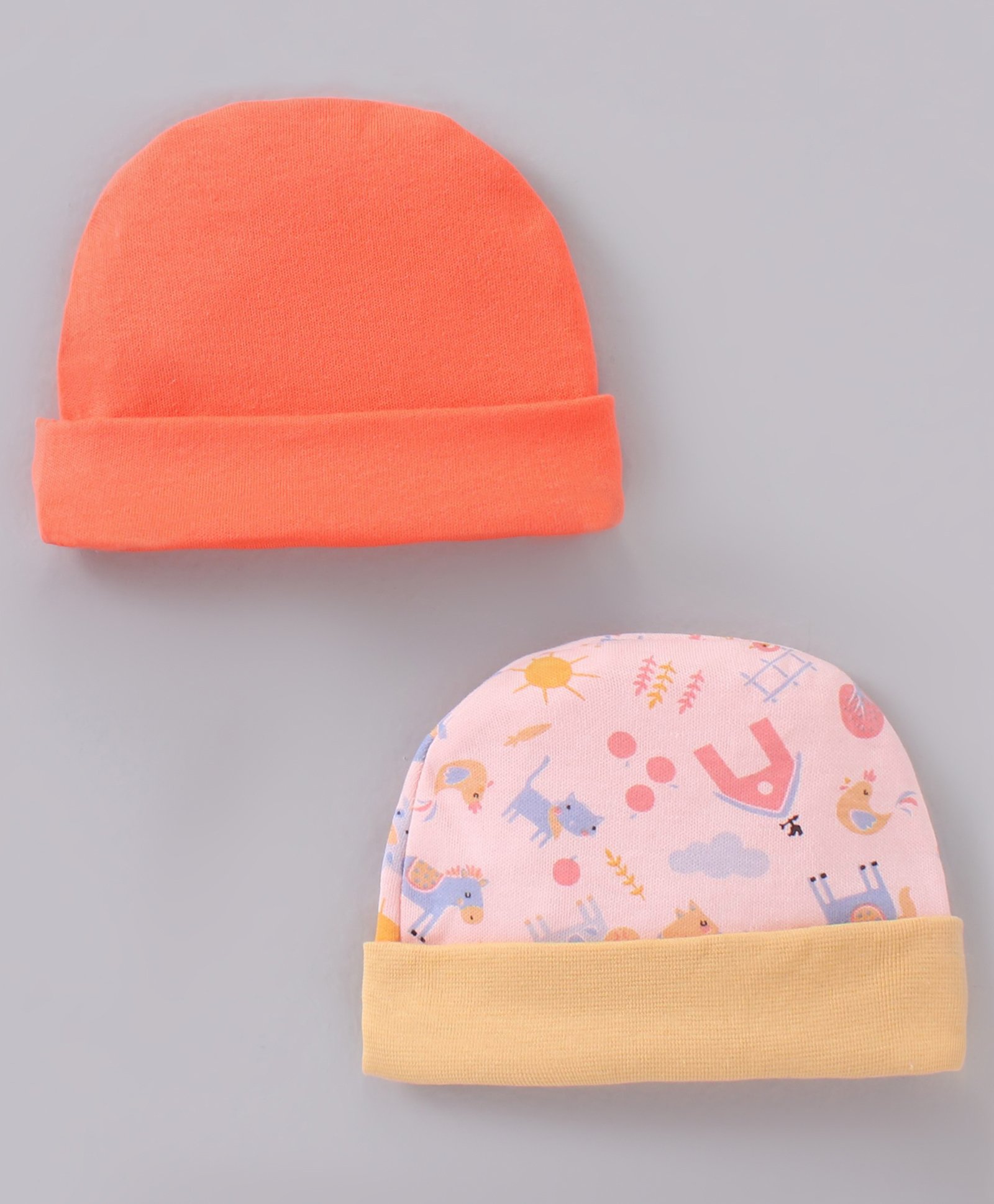 Ben Benny Solid & Printed Baby Caps Pack Of 2 Orange Blue - Diameter 8.5 cm-image-35