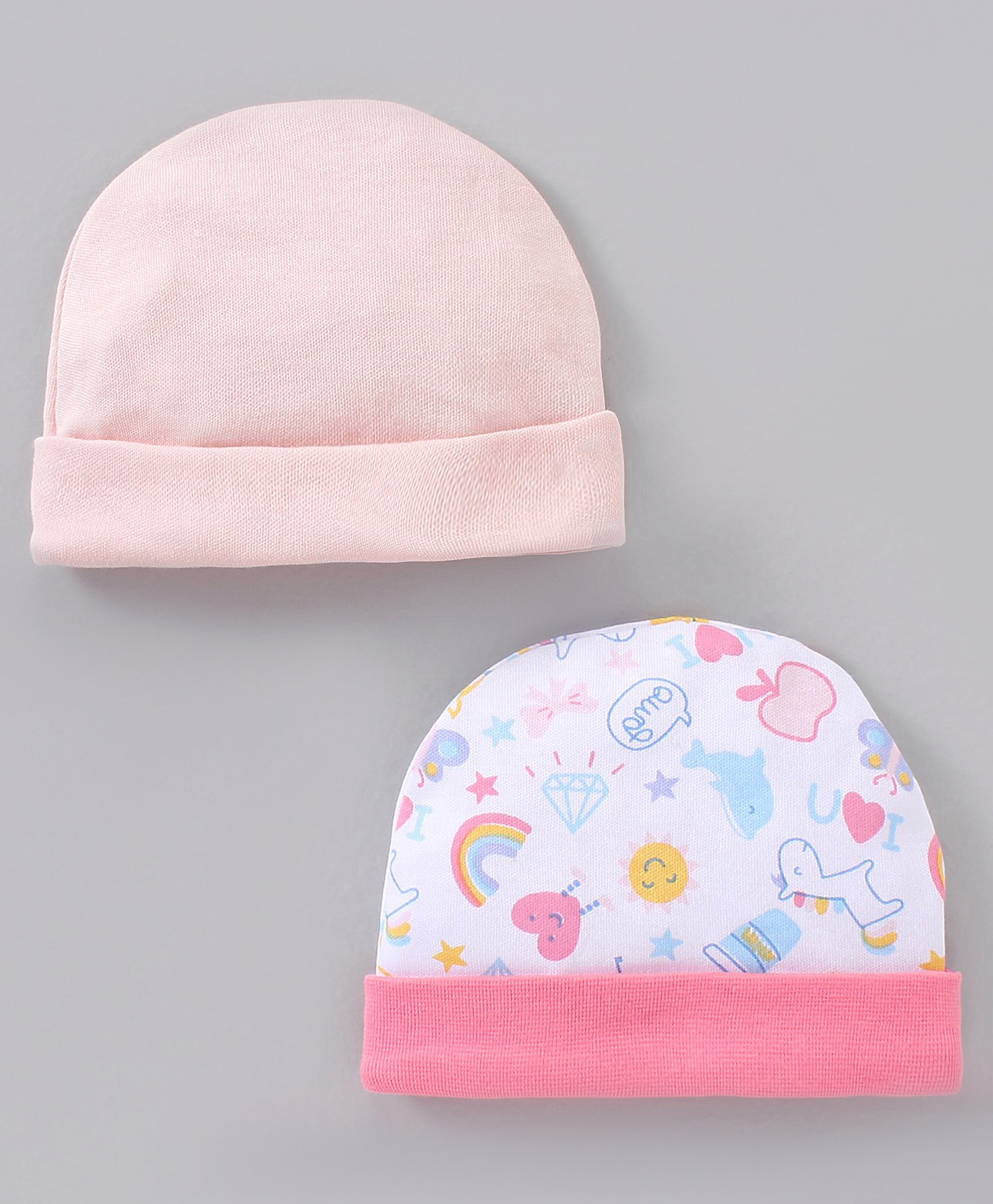 Ben Benny Solid & Printed Baby Cap Pack Of 2 Pink - Diameter 8.5 cm-picture-12