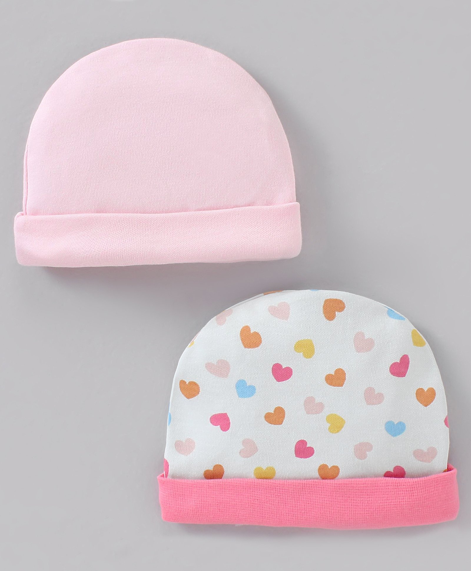 Ben Benny Solid & Printed Baby Cap Pack Of 2 Pink White - Diameter 8.5 cm-image-48