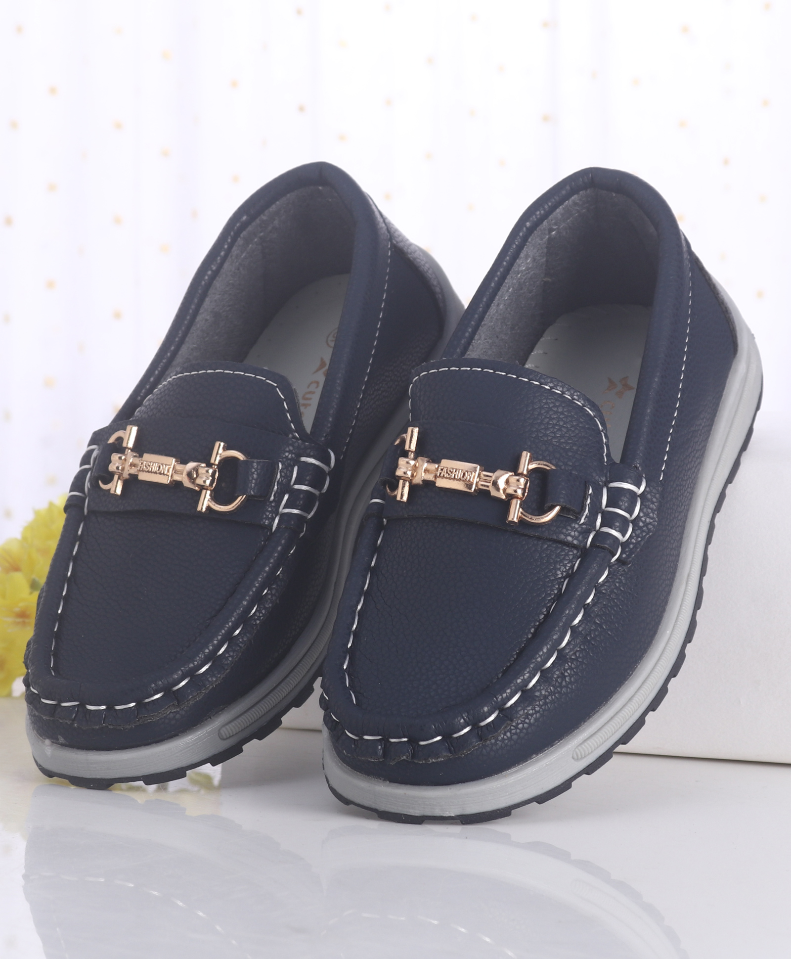 Cute Walk by Babyhug Slip On Solid Formal Shoes with Chain Link - Dark Blue-picture-15