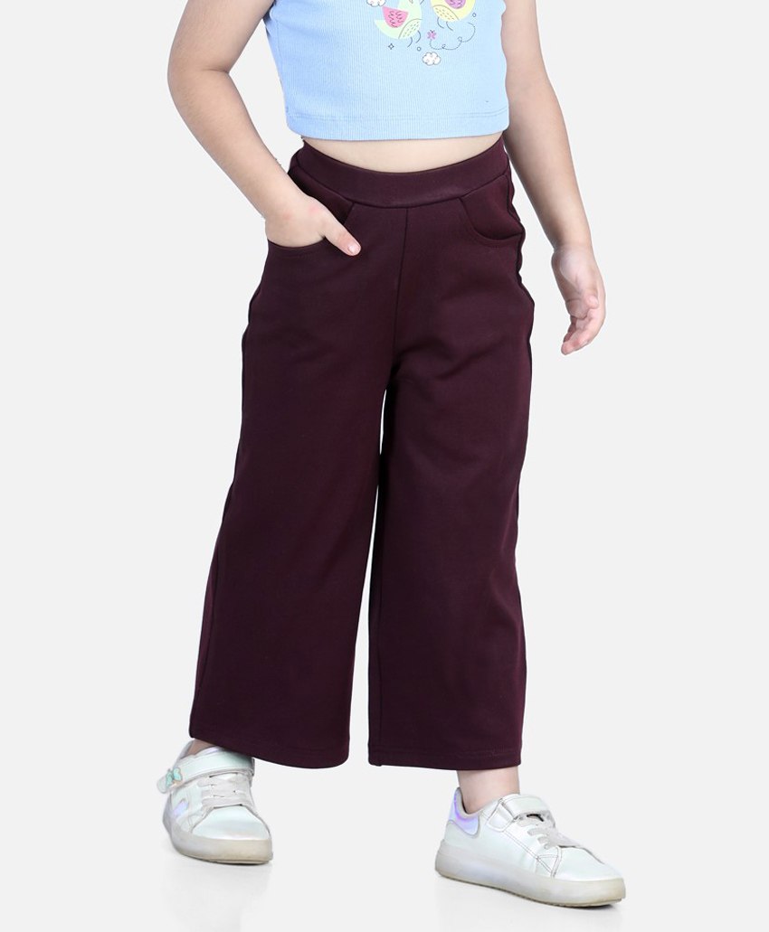 Aww Hunnie Full Length Solid Flared Trouser With Front Pocket - Purple-picture-19