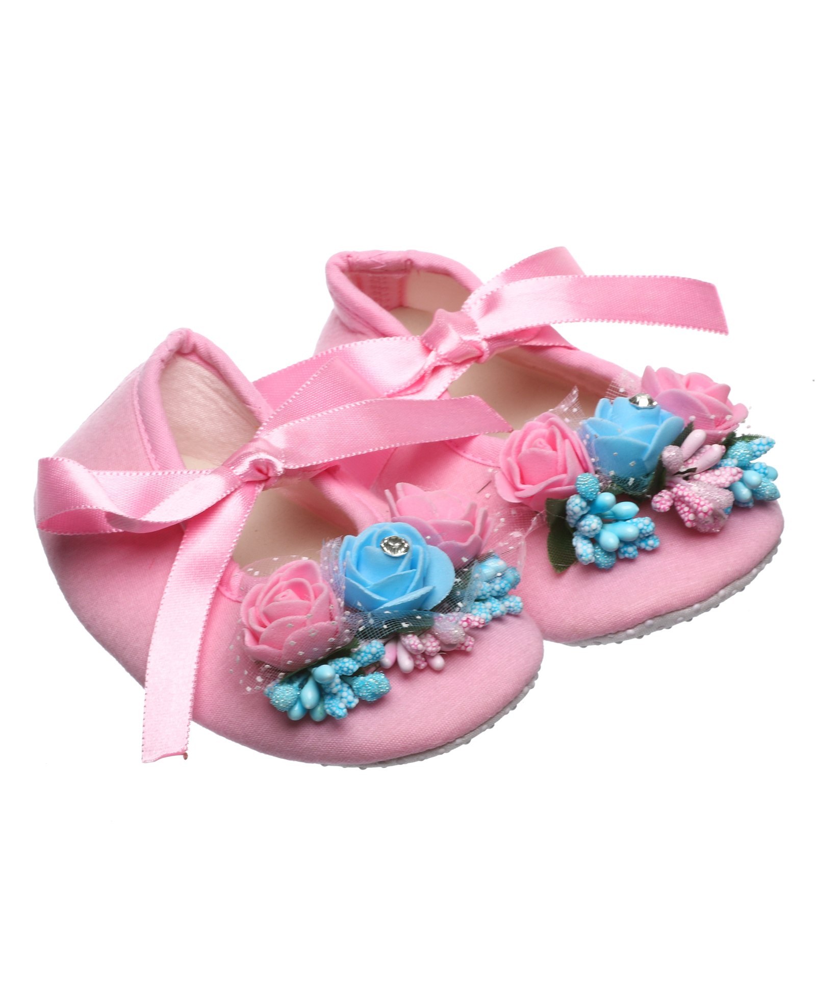 Daizy Flower Applique Ribbon Bow Detailed Booties - Baby Pink-image-4