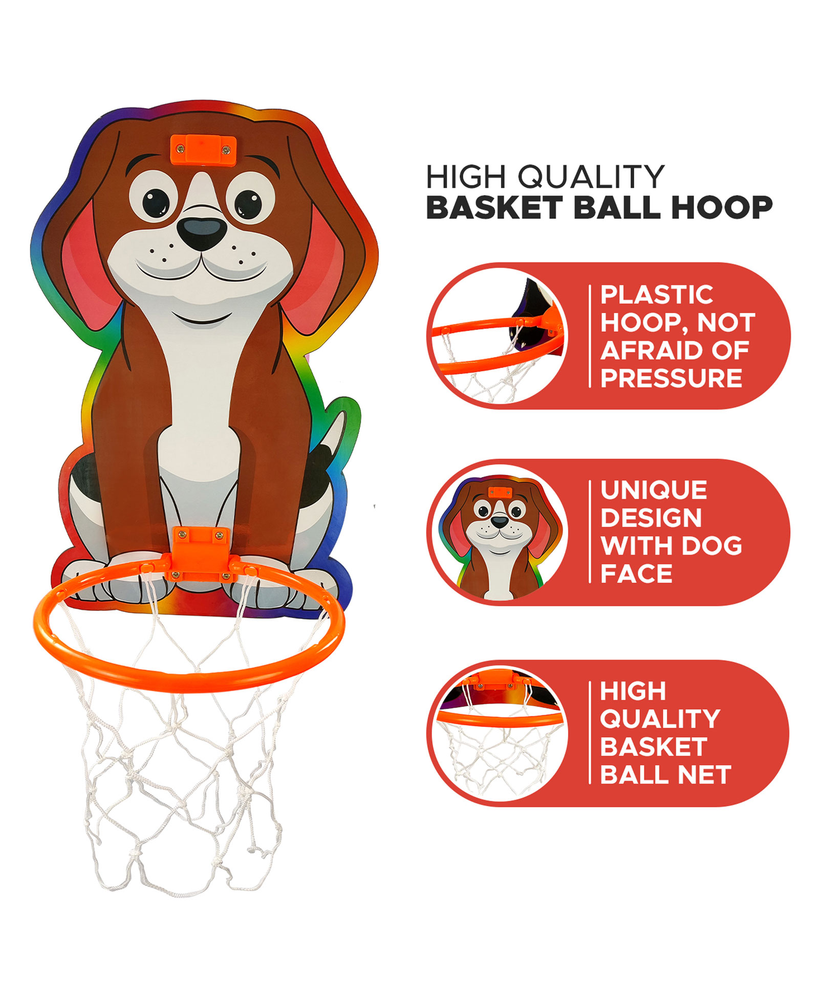 NHR Hanging Basket Board With Net & Ball Dog Cartoon Character Print Hanging Board - Multicolor-image-32