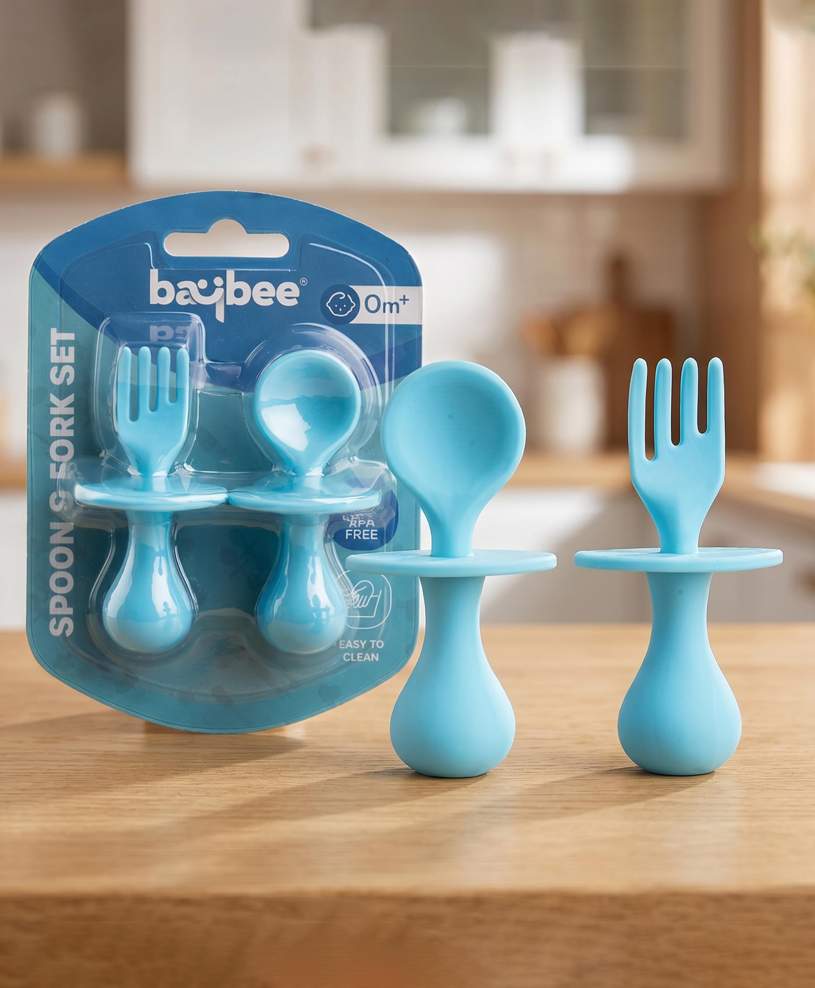 Baybee Silicone Feeding Spoon & Fork Set - Blue-image-21
