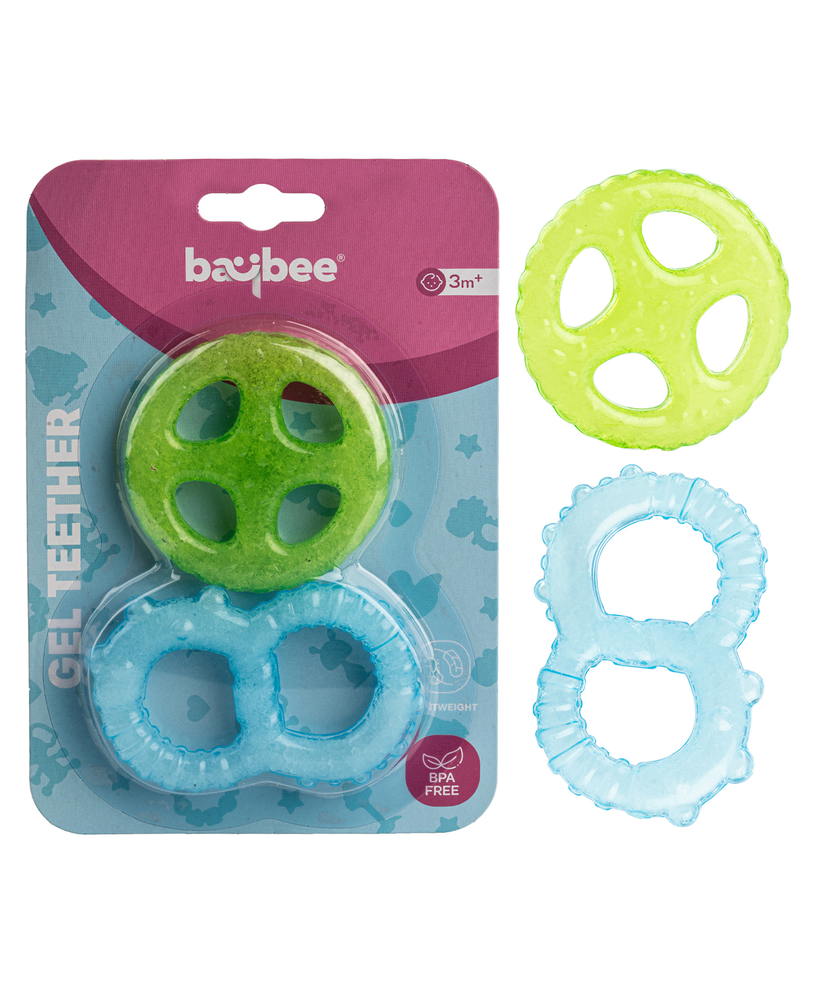 Baybee Natural Silicon Teether for Babies Set of 2 - Blue & Green-image-42