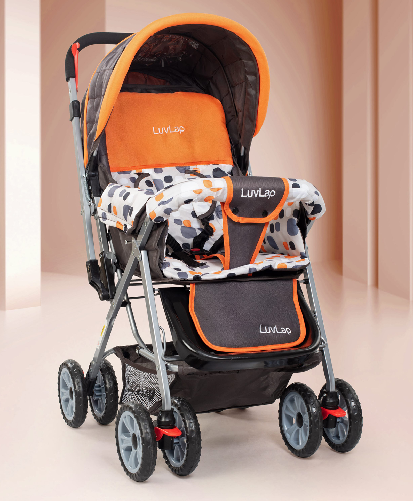 LuvLap Sunshine Stroller with Adjustable Canopy & 5 Point Safety Harness - Orange-picture-14
