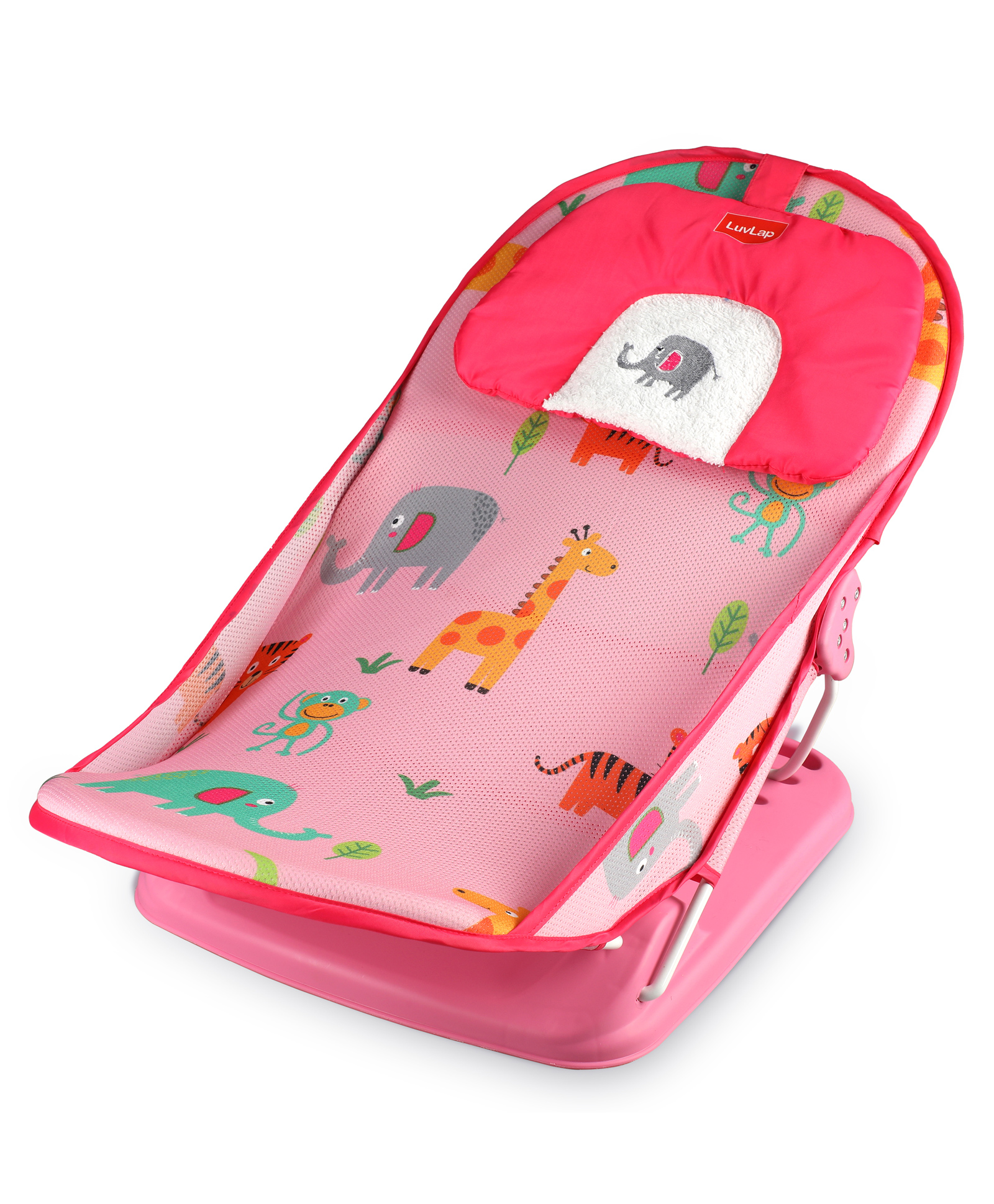 LuvLap Aqua Tales Baby Bather & Bath Chair With 3 Position Adjustable Washable Soft Mesh Large Seat- Pink
