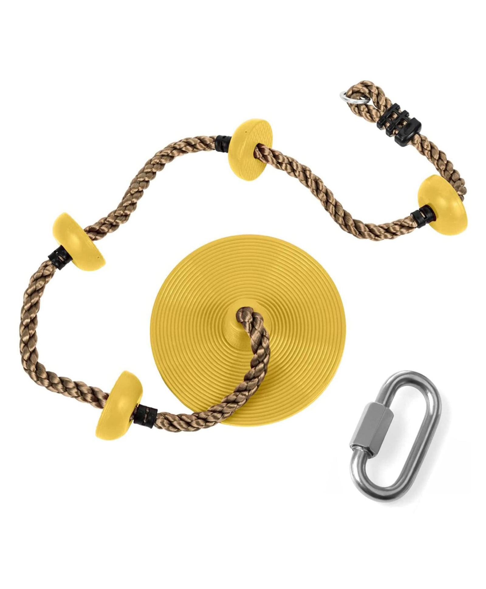 REZNOR Platforms Disc Tree Swing Seat and Climbing Knot Rope with Carabiner Hook for Kids Outdoor Playground Set -Yellow-image-20