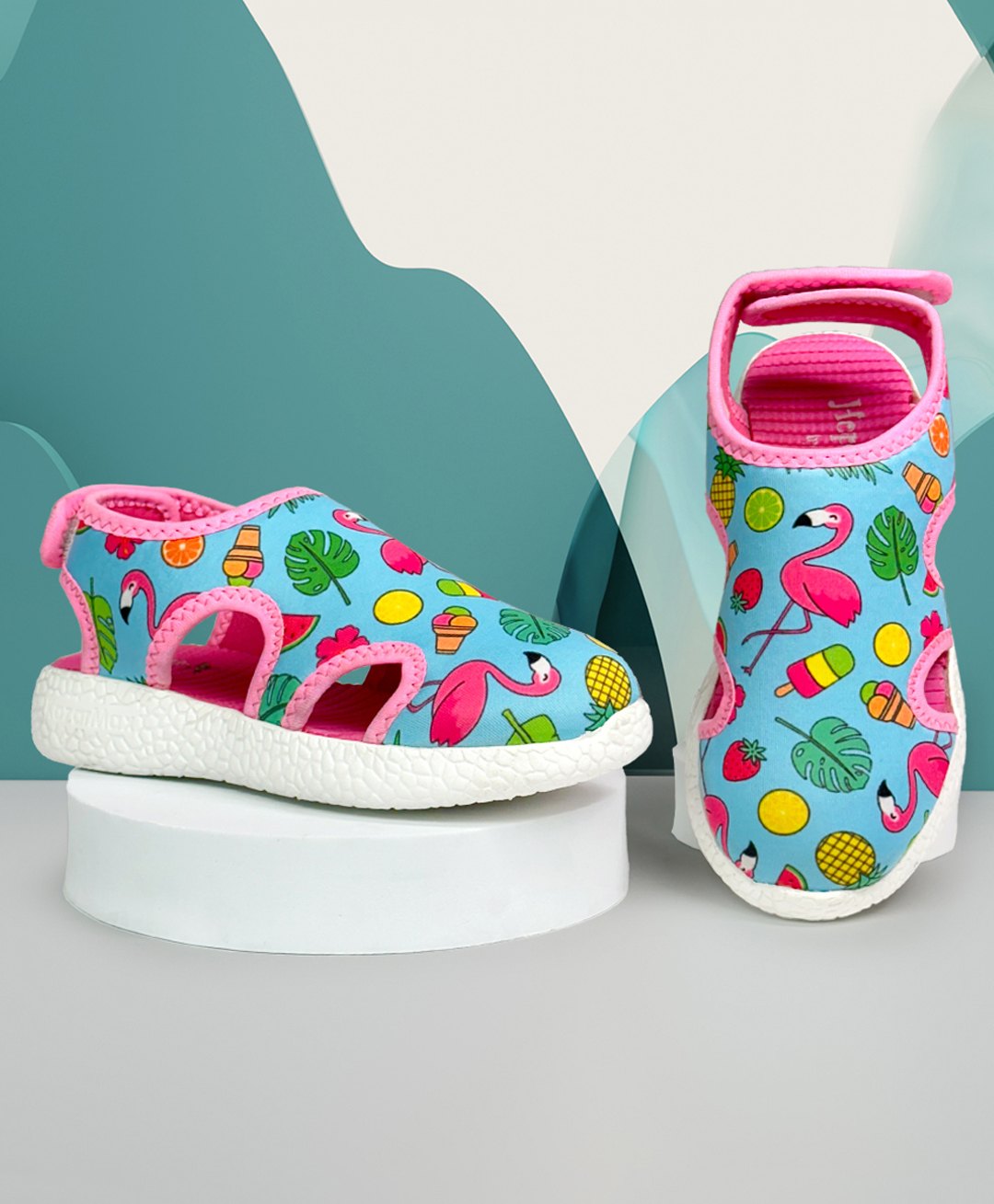 KazarMax Flamingo & Leaf With Candy & Fruits Printed Sandals - Turquoise-picture-20