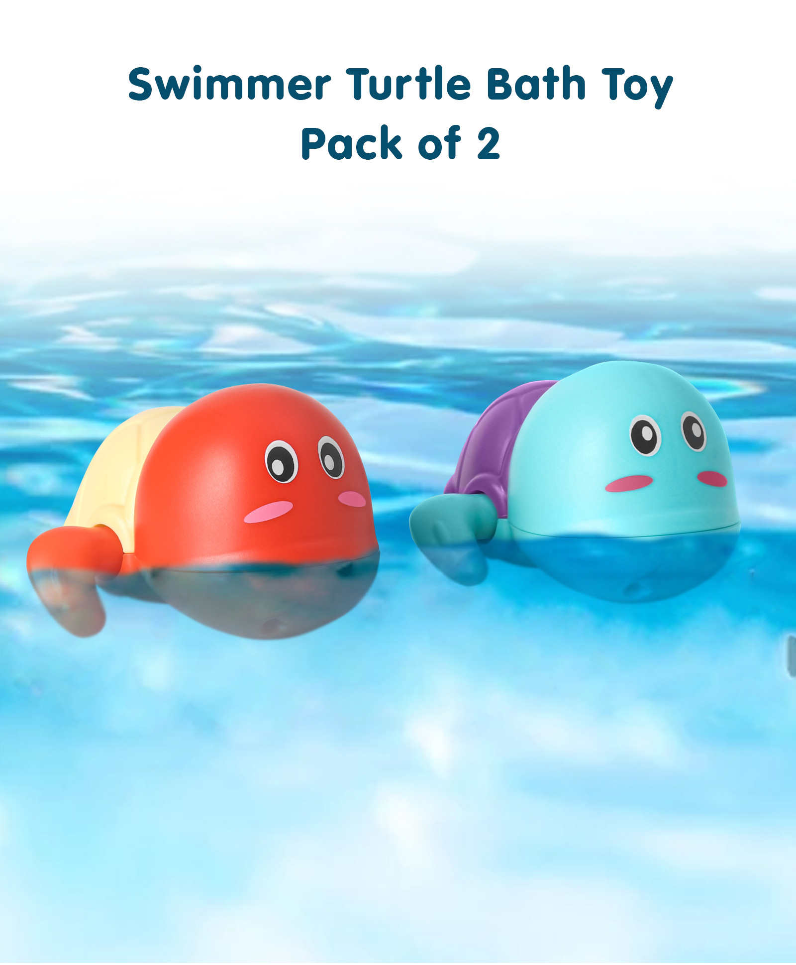 Swimming Turtle Wind Up Bath Toys Pack Of 2 - Multicolor