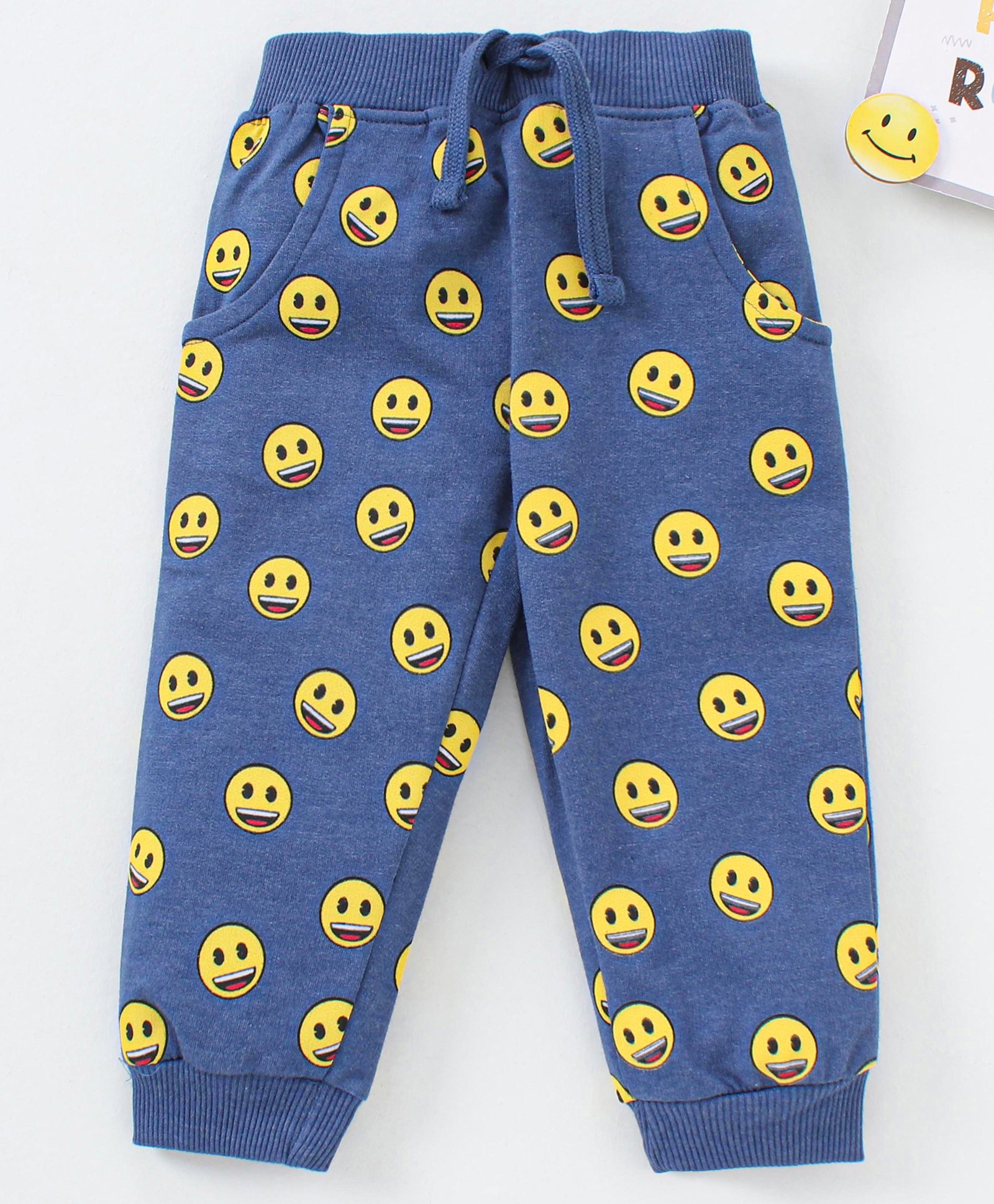 Babyhug Full Length Looper Lounge Pant Smiley Print - Blue-picture-12