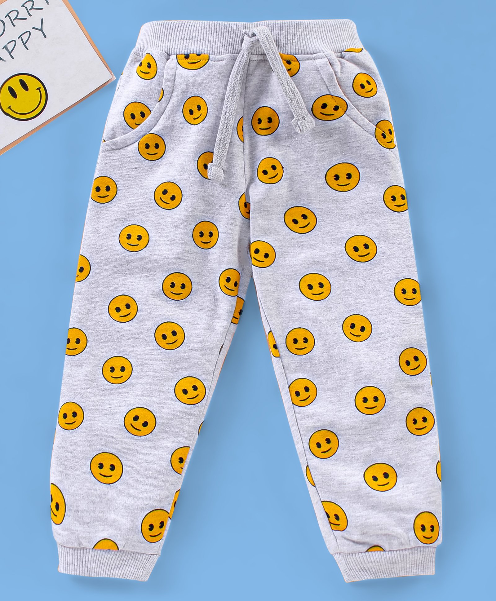 Babyhug Full Length Looper Lounge Pant Smiley Face Print - Grey-picture-24