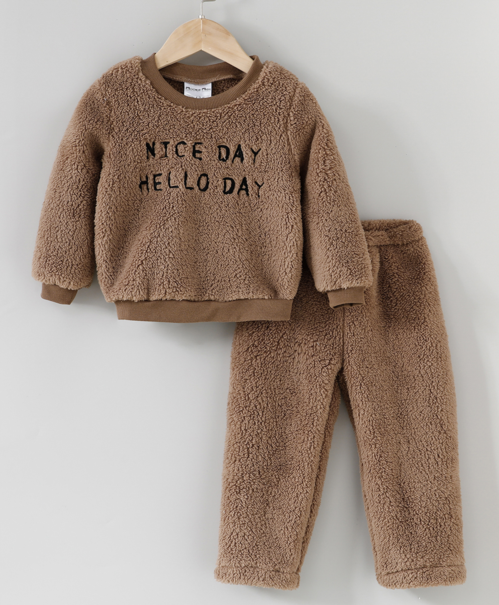 Kookie Kids Winter Wear Full Sleeves Night Suit Text Design - Brown-image-18