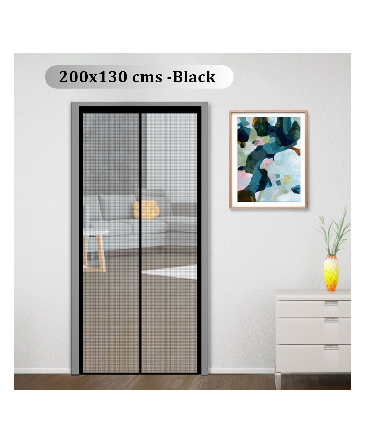 Classic Mosquito Net Magnetic Screen Fiberglass Mesh Curtain Patio Door With Full Frame Hook & Loop 200 x B 130 cm - Black-image-22