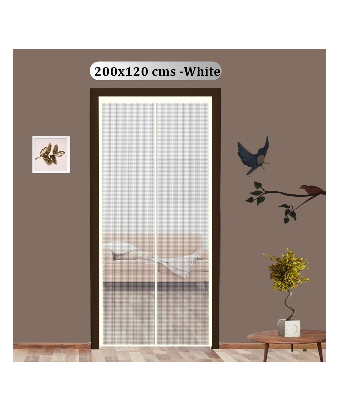 Classic Mosquito Net Magnetic Screen Fiberglass Mesh Curtain Patio Door with Full Frame Hook&Loop 200 x 120 cm - Ivory-image-19