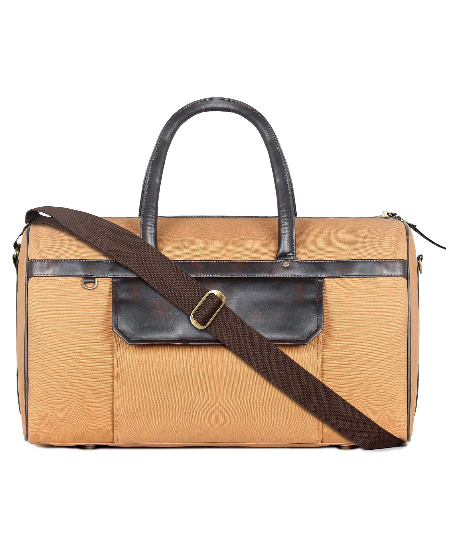 The Clownfish Alwyn 35 litres Canvas with Faux Leather Unisex Travel Duffle Bag Weekender Bag (Yellow Ochre)-image-4