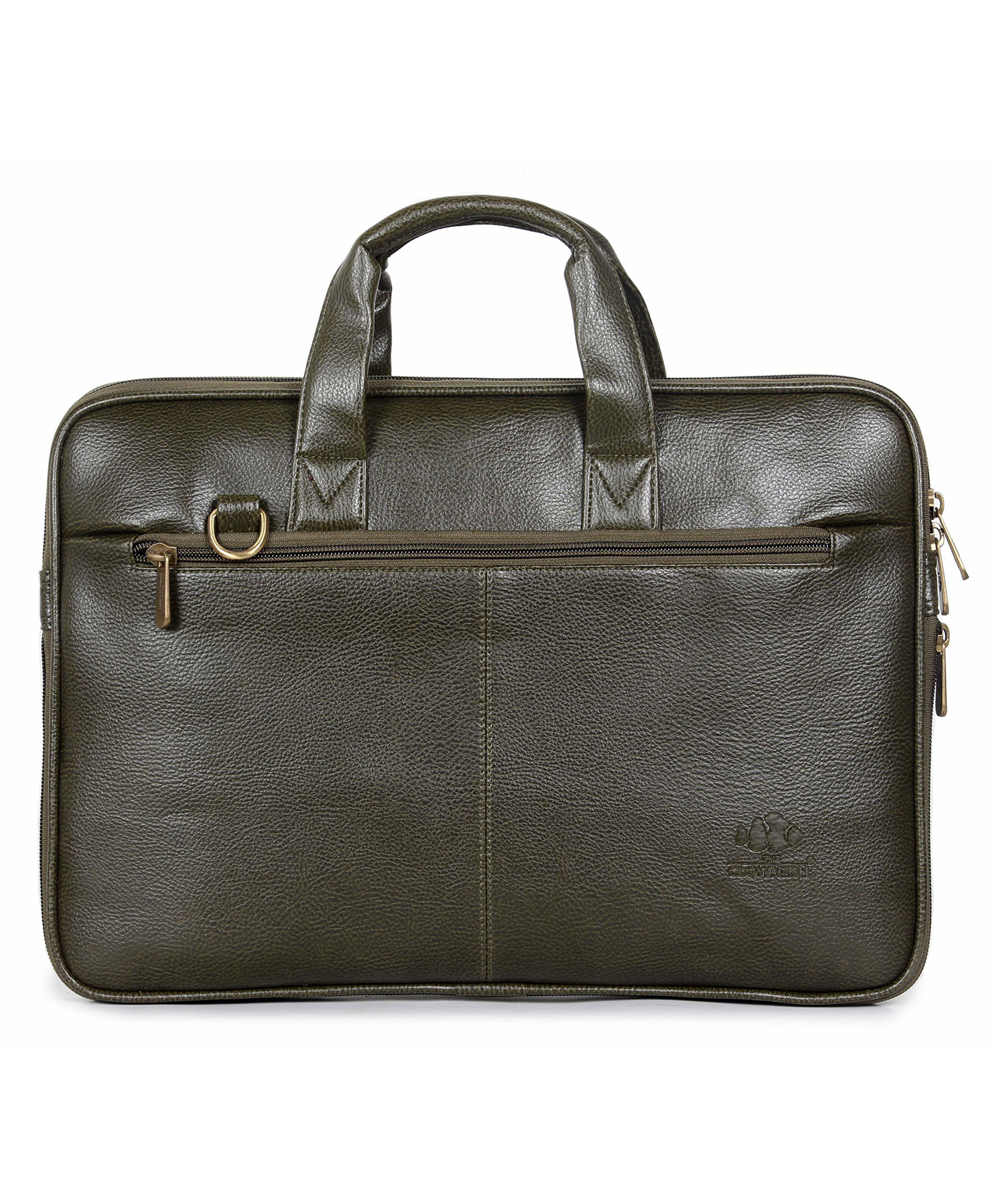 The Clownfish Cadmus Faux Leather Slim Expandable 12 inch Laptop Messenger Bag Laptop Briefcase (Green)-picture-28