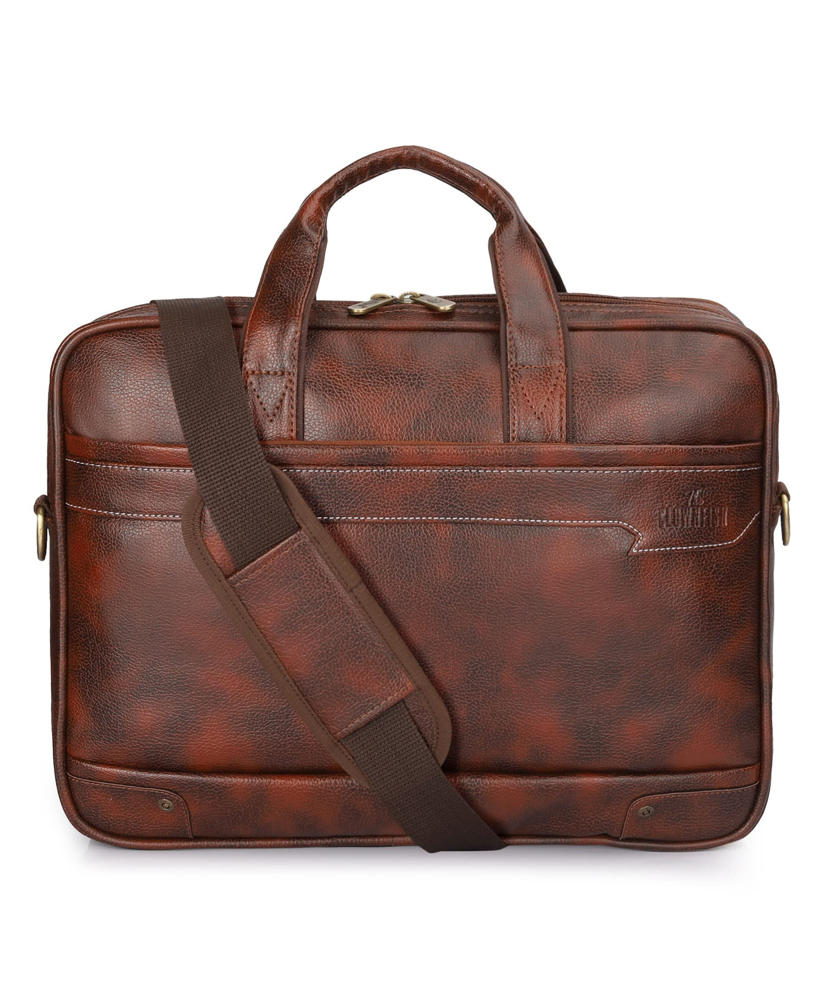 The Clownfish Faux Leather 15.6 inch Laptop Messenger Bag Briefcase Laptop Bags (Tan)-image-0