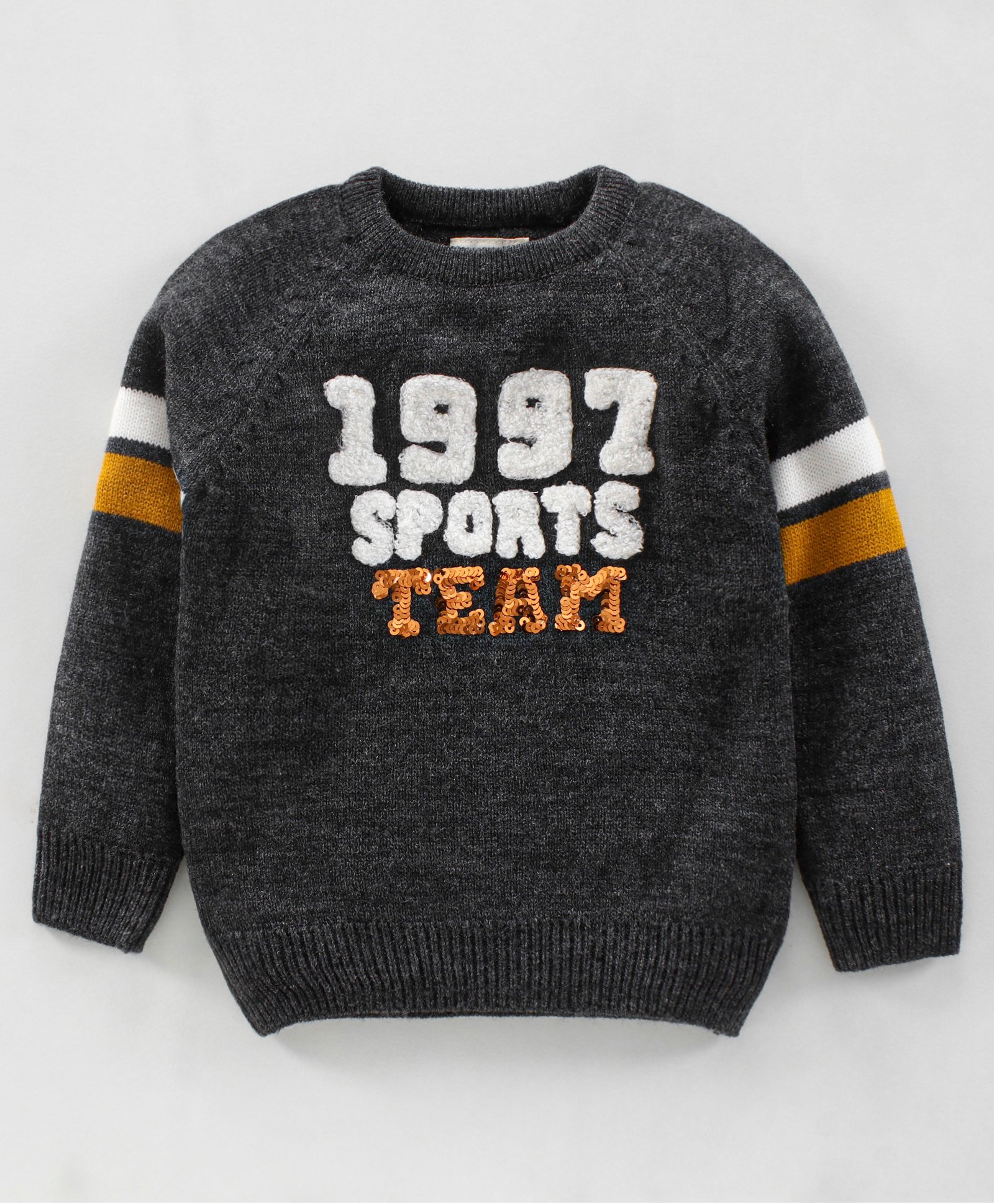 Yellow Apple Full Sleeves Knit Sweater With Embroidery- Grey-picture-13
