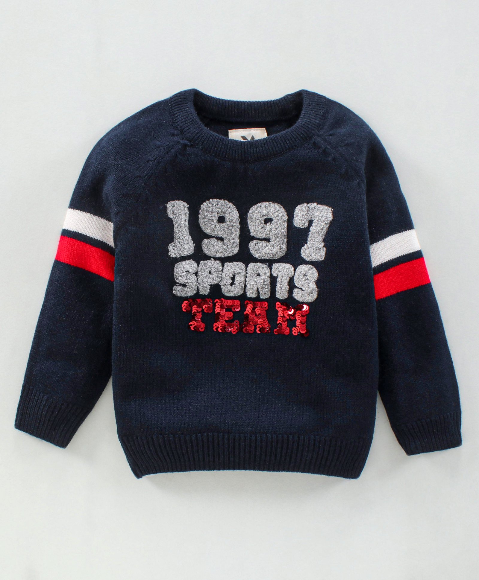Yellow Apple Full Sleeves Knit Sweater With Embroidery- Blue-image-47