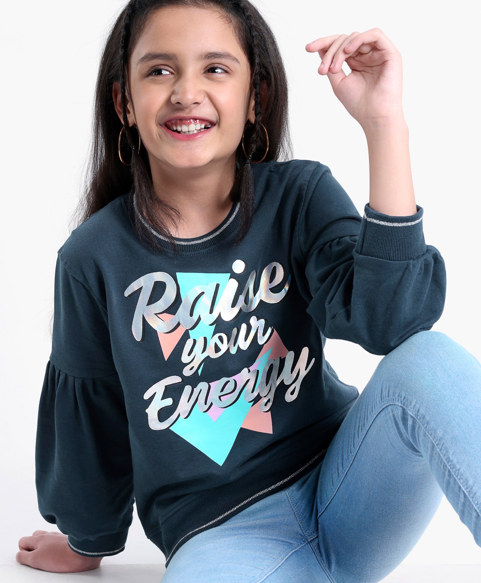 Pine Kids Cotton Knit Full Sleeves Bio Washed Sweatshirt Text Print - Navy-picture-30