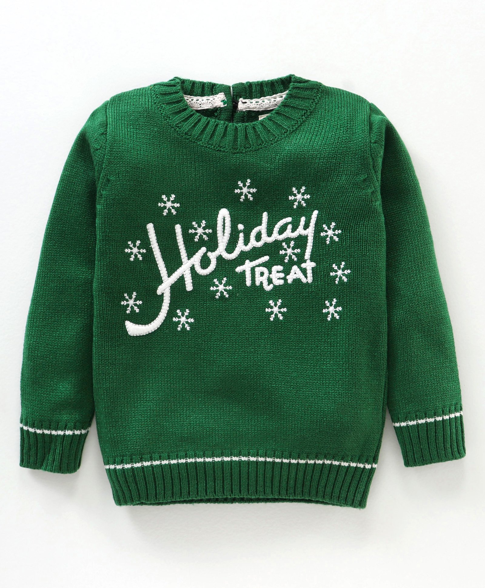 Yellow Apple Knitted Full Sleeves Text Embroidered Design Sweater - Green-image-40