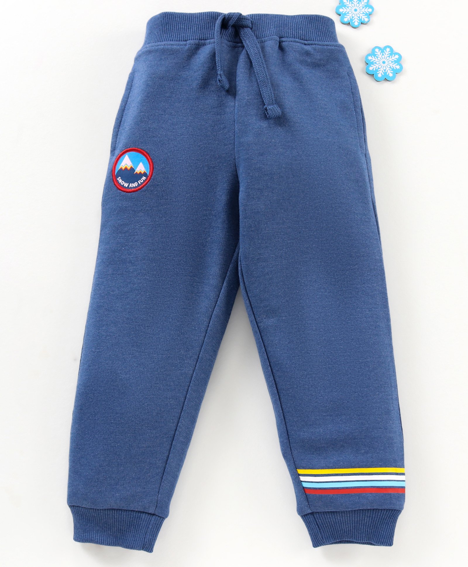 Babyhug Cotton Full Length Ribbed Waist Lounge Pant Placement Print - Blue-image-41