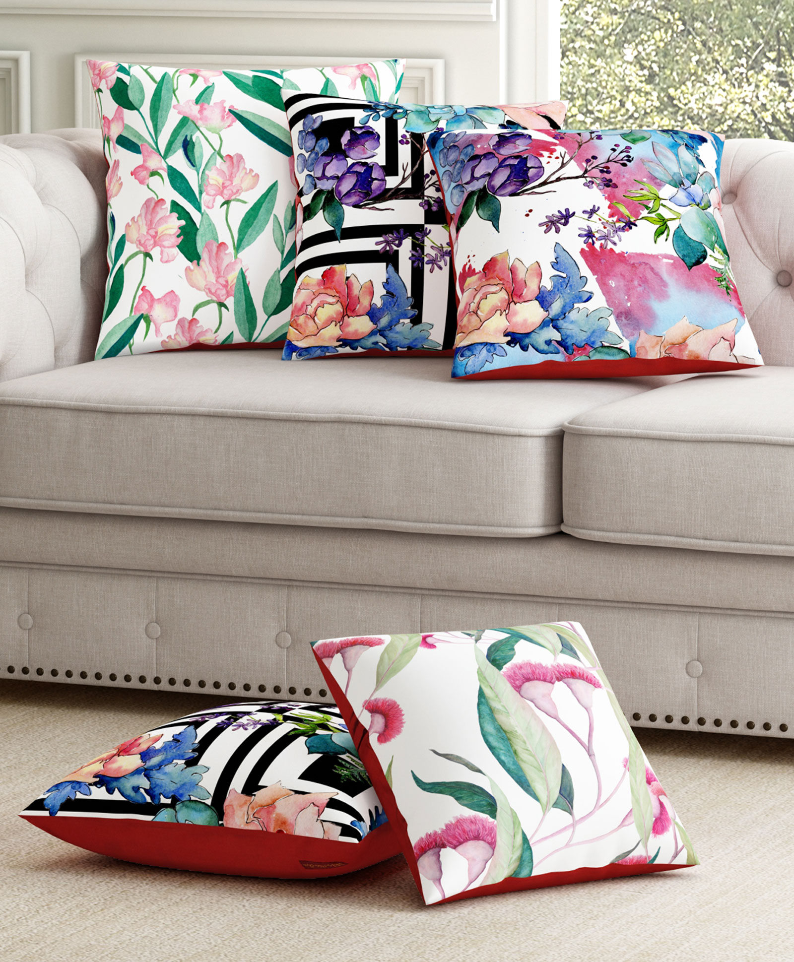 SEJ by Nisha Gupta Pack of 5 Florals Premium Covers - Green-image-21