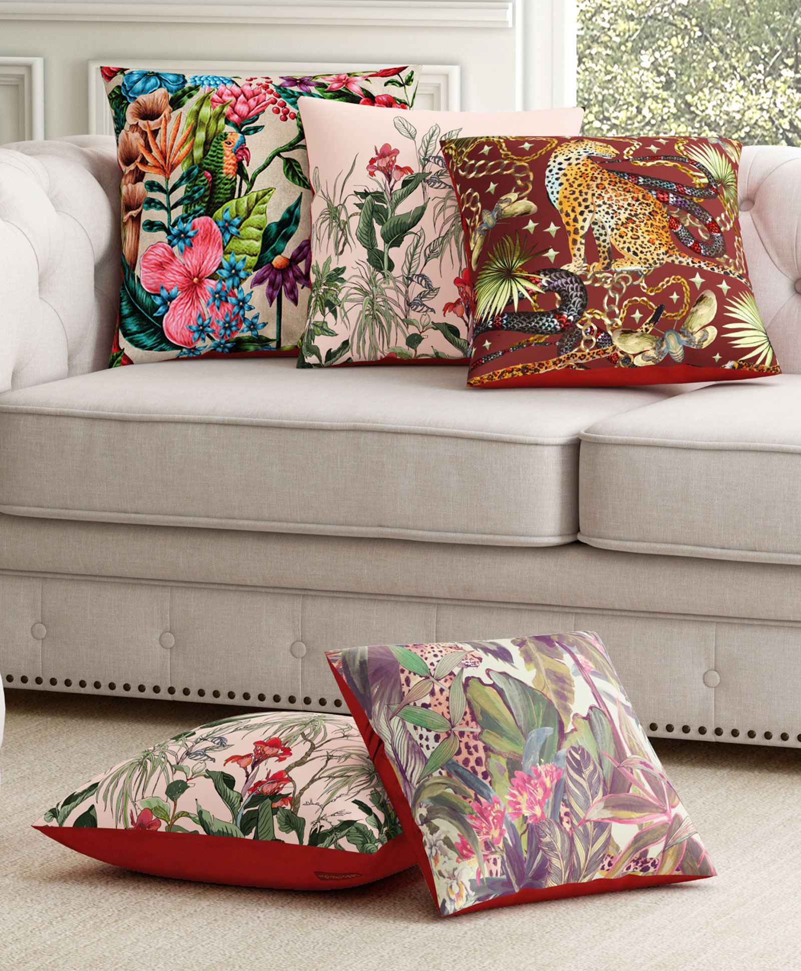 SEJ by Nisha Gupta Premium Cushion Covers Abstract Print Pack Of 5 - Pink-picture-10
