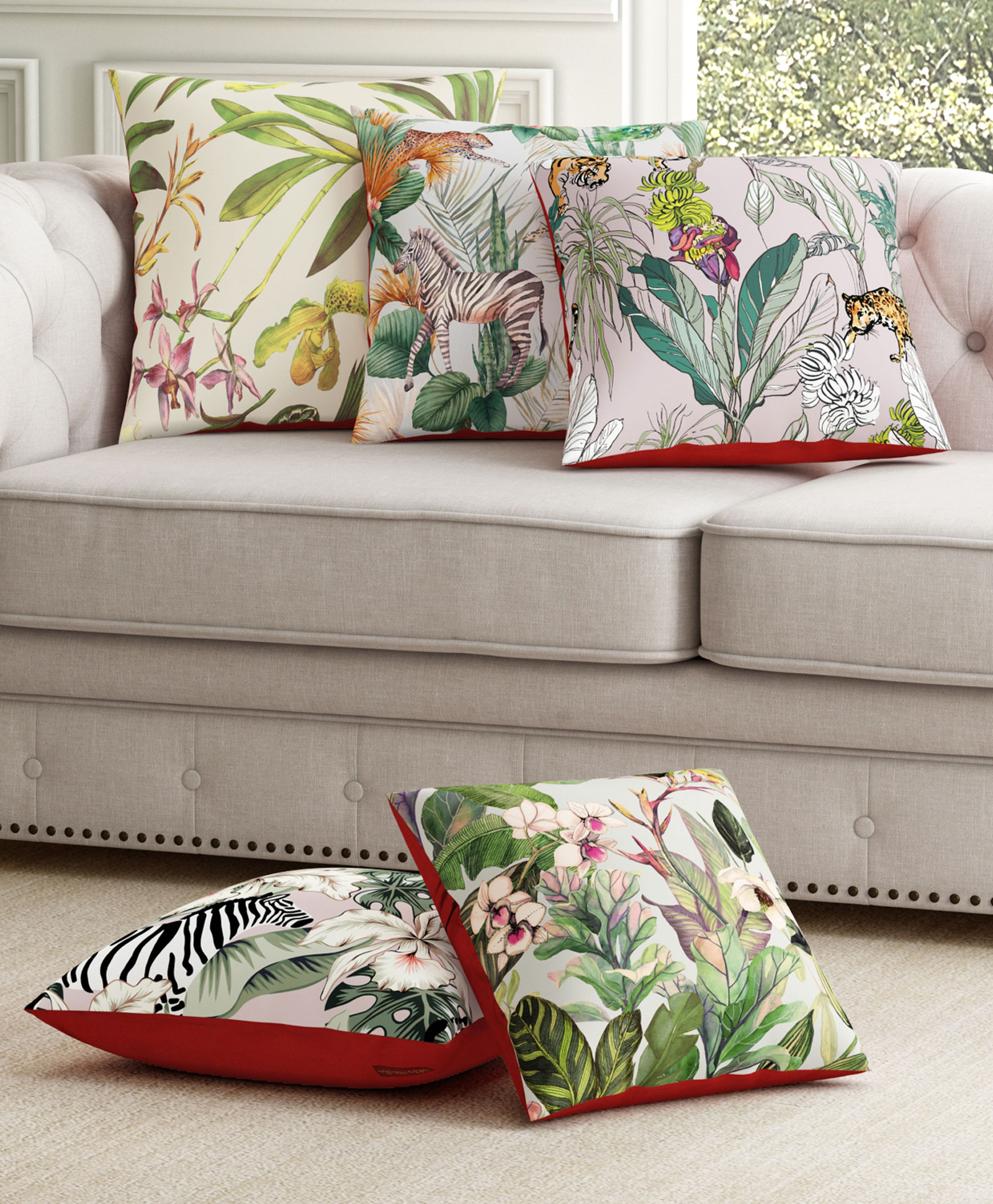SEJ by Nisha Gupta Set of 5 Abstract Premium Cushion Covers - Green-picture-25