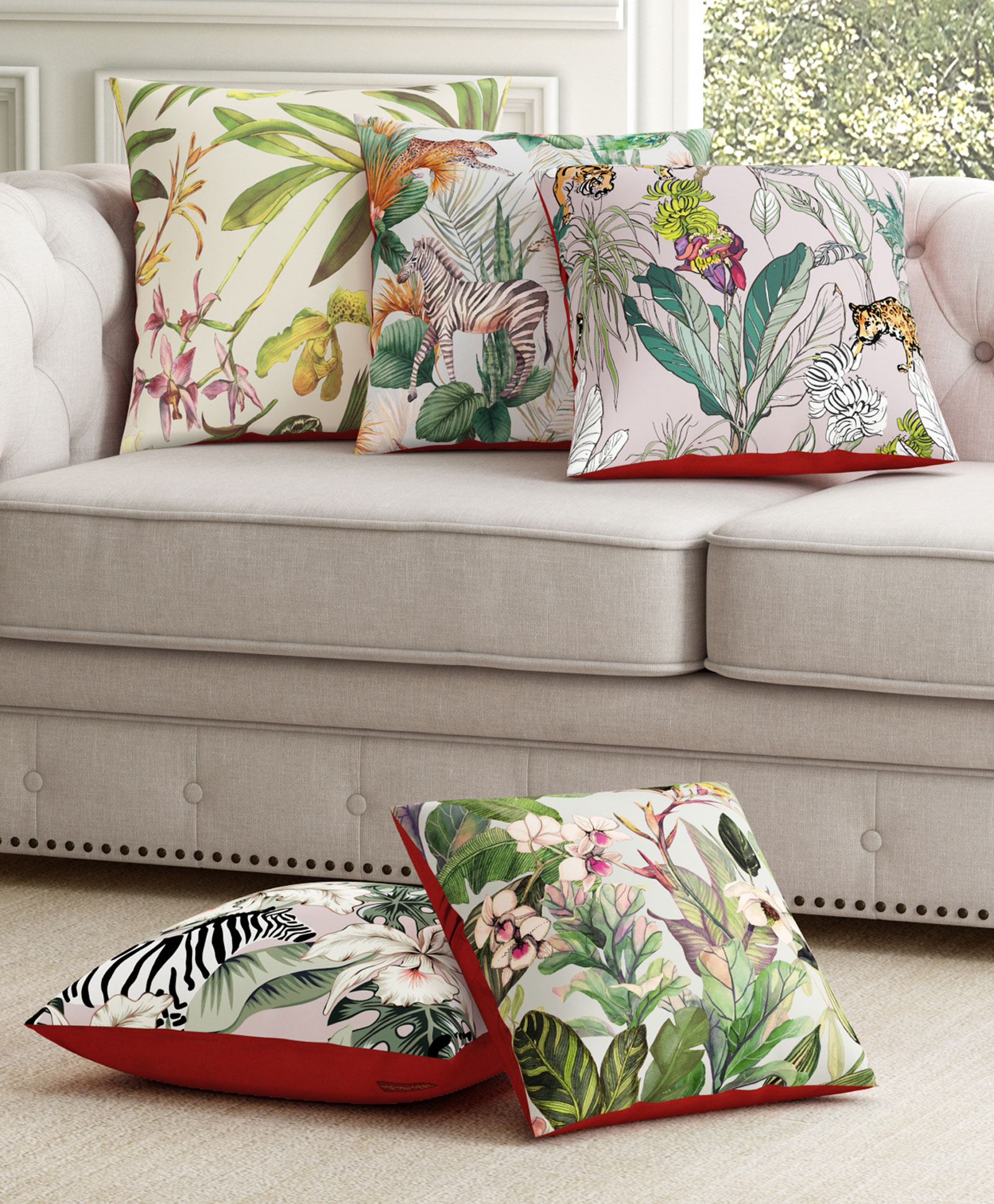 SEJ by Nisha Gupta Set of 5 Abstract Premium Cushion Covers - Green-picture-22