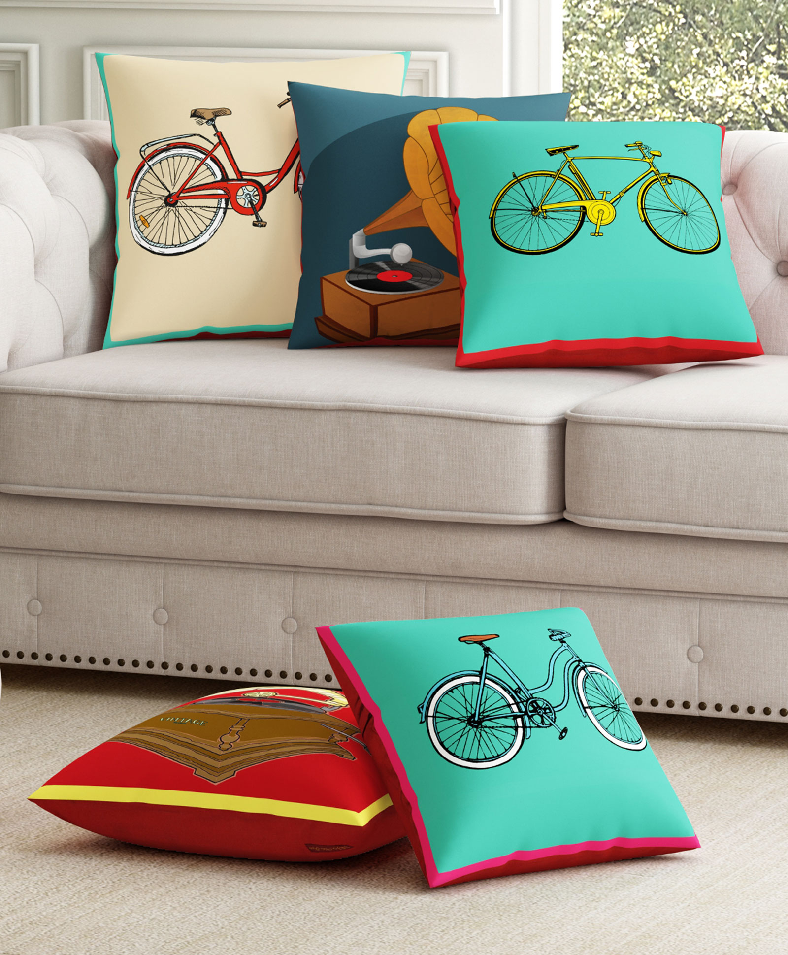 SEJ by Nisha Gupta Set of 5 Abstract Premium Cushion Covers - Red-picture-17