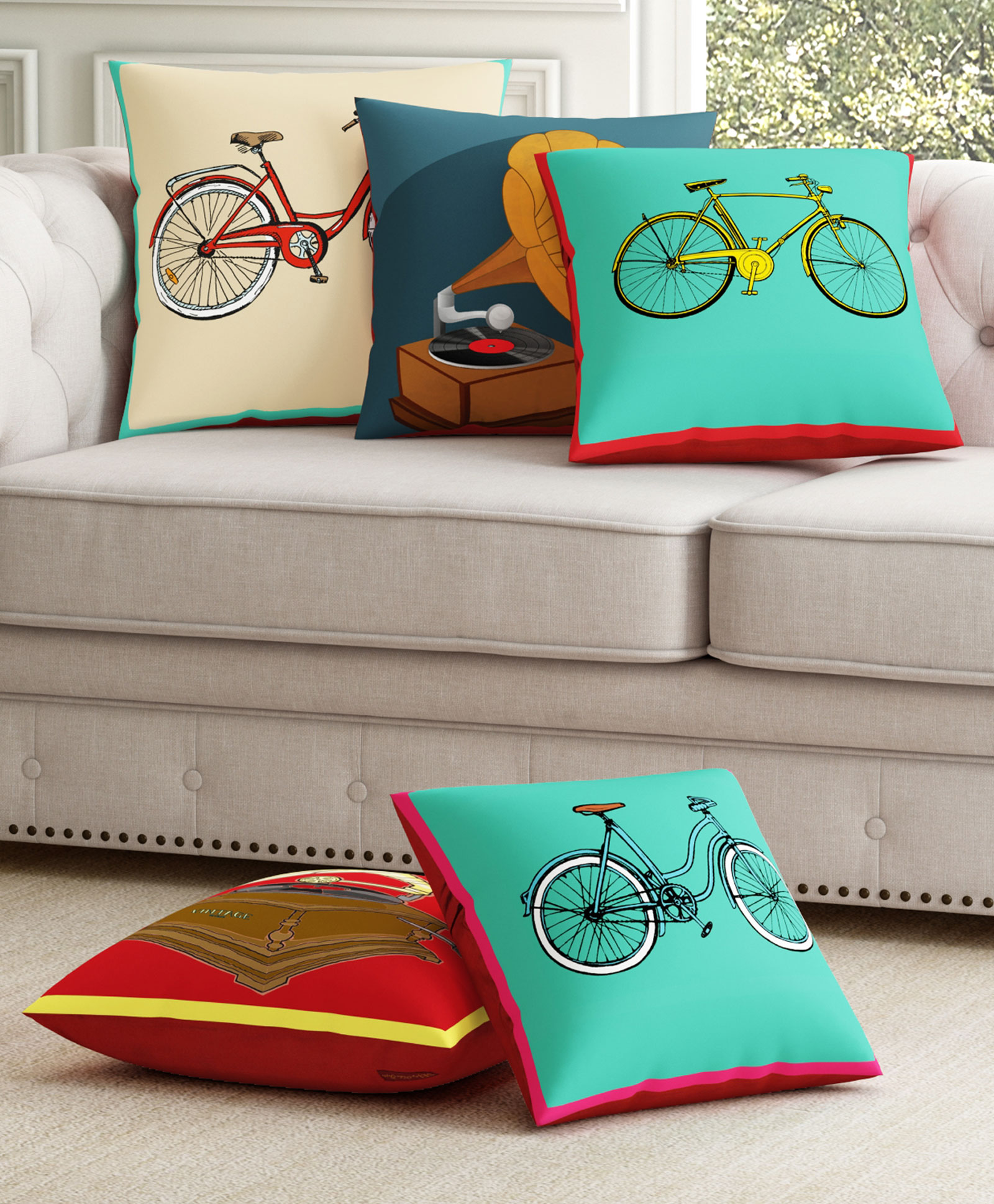 SEJ by Nisha Gupta Set of 5 Abstract Premium Cushion Covers - Red-picture-13
