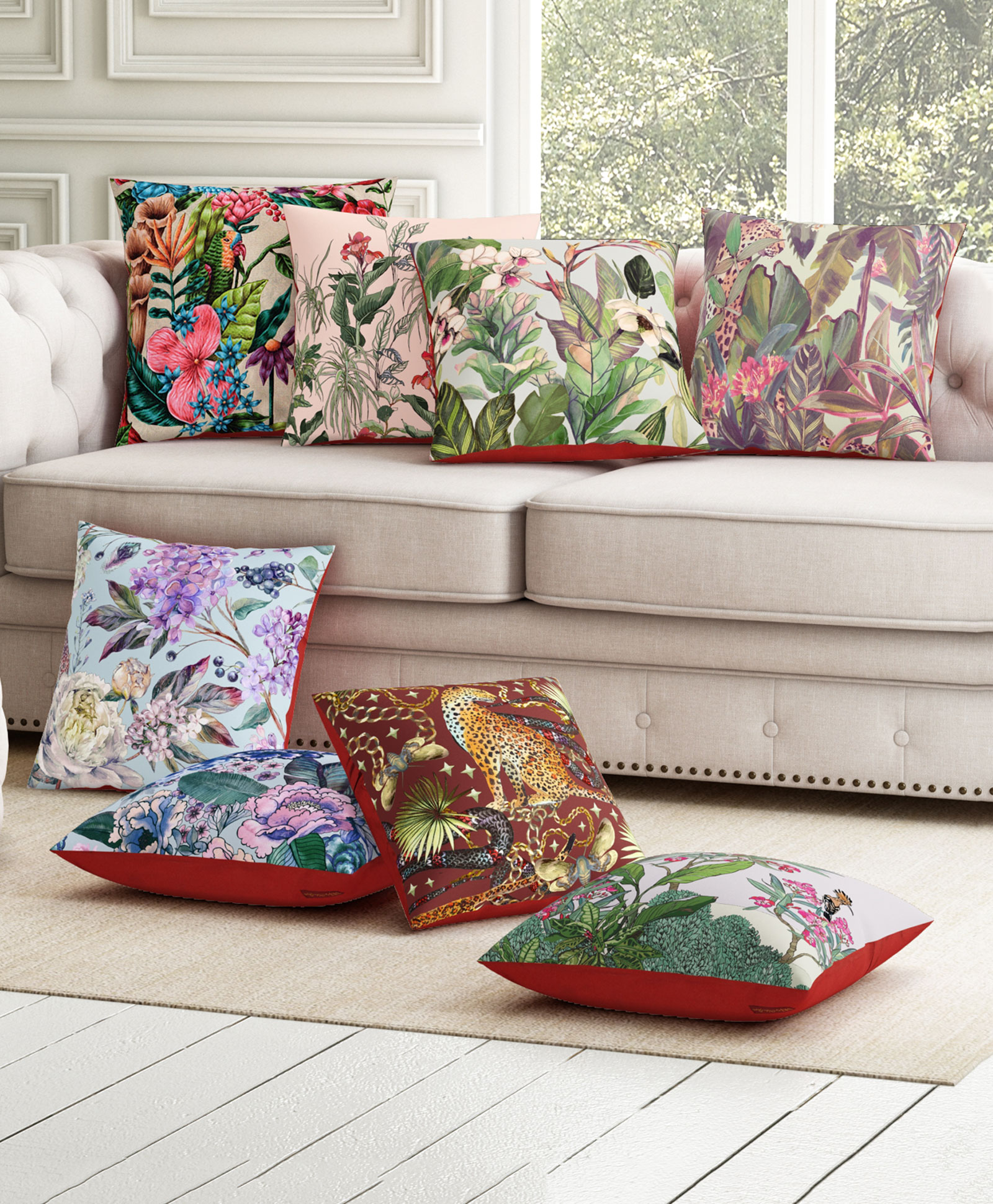 Sej by Nisha Gupta Florals Premium Cushion Covers Pack of 8 - Blue-image-12