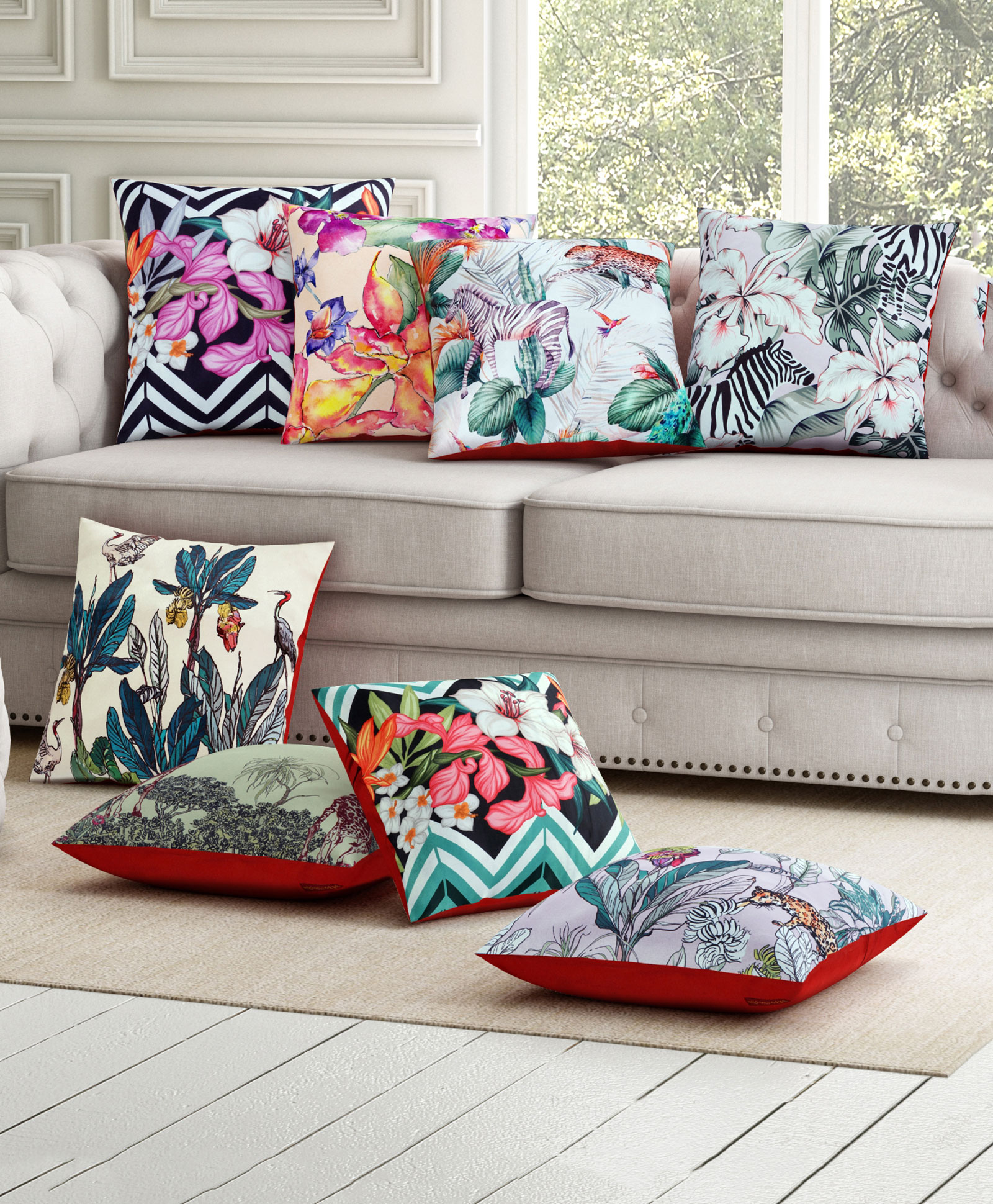 Sej by Nisha Gupta Abstract Premium Cushion Covers Pack of 8 - Pink-image-13