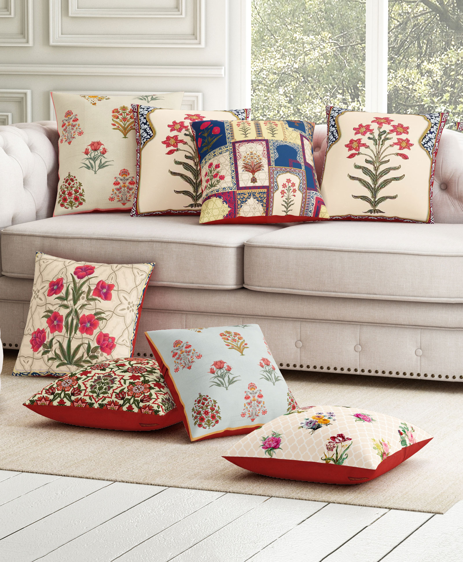 Sej by Nisha Gupta Ethnic Motif Premium  Cushion Covers  Pack of 8 - Pink-image-14