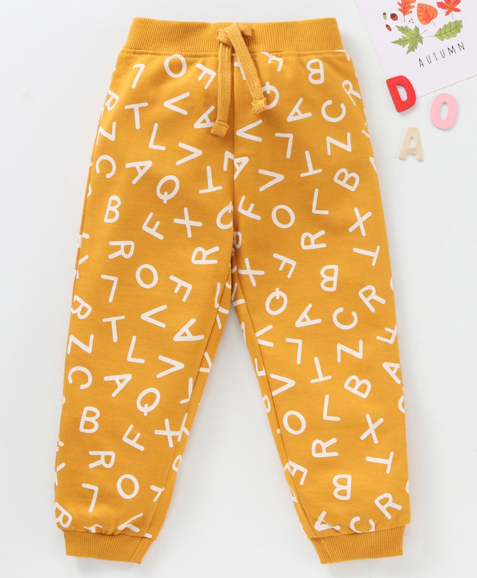 Babyhug Cotton Full Length Lounge Pant Letters Print - Yellow-image-10