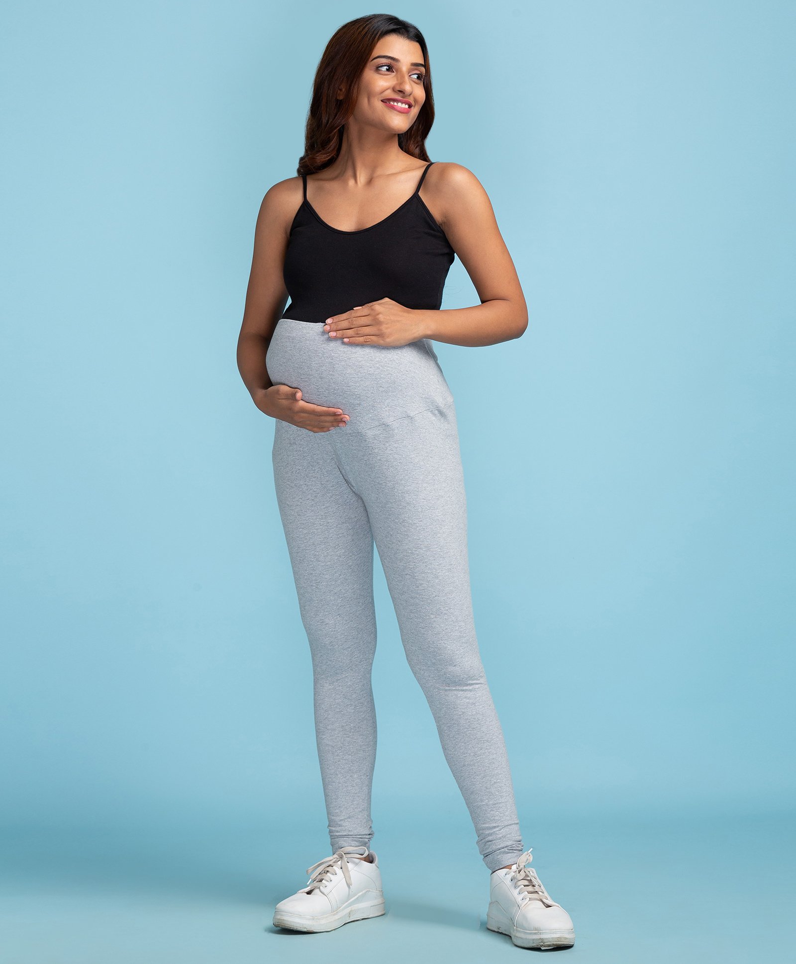 Bella Mama Full Length Maternity Leggings With Tummy Band - Light Grey-picture-22
