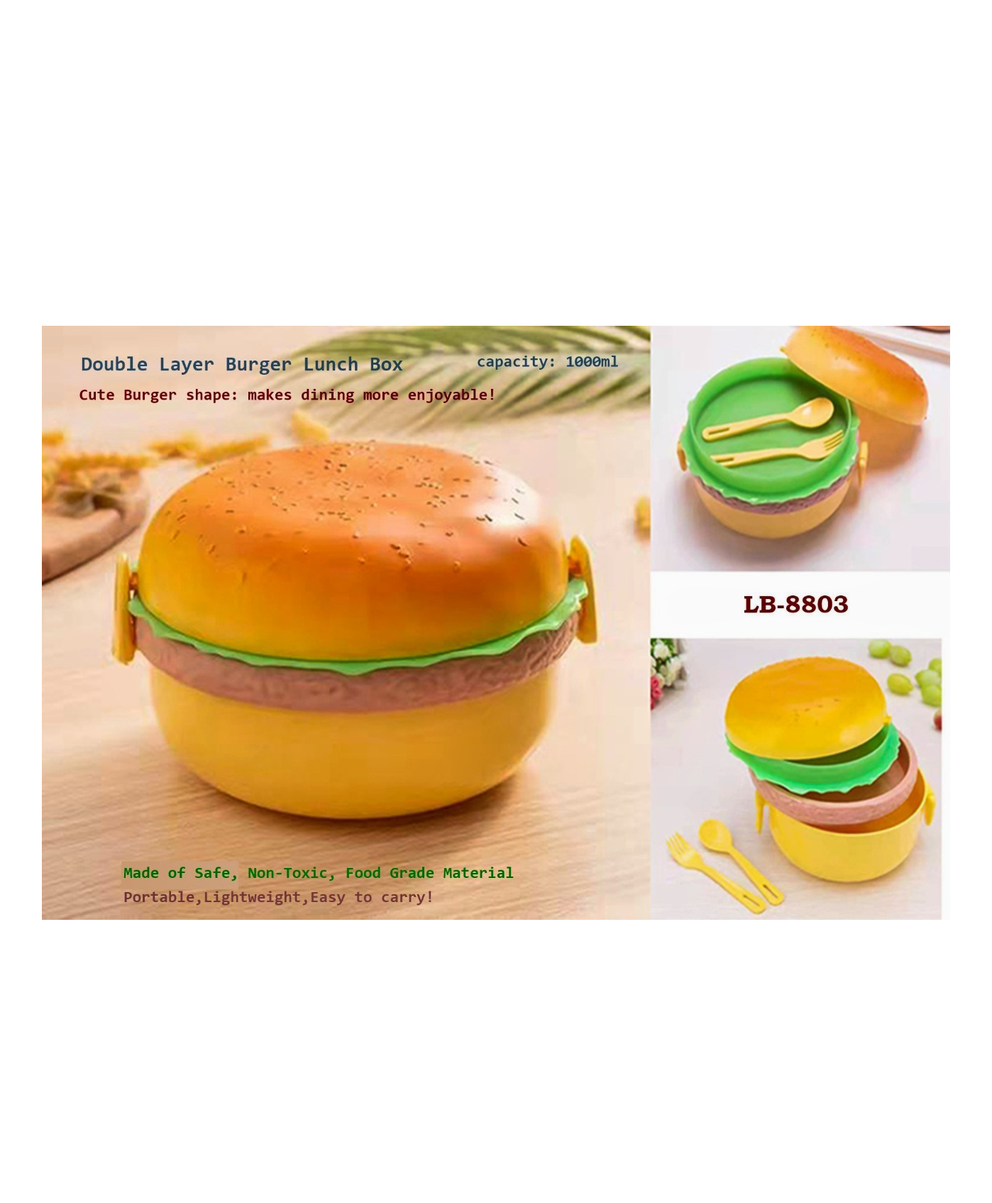 YAMAMA Burger Shape Lunch Box Combo Set - Yellow-image-34