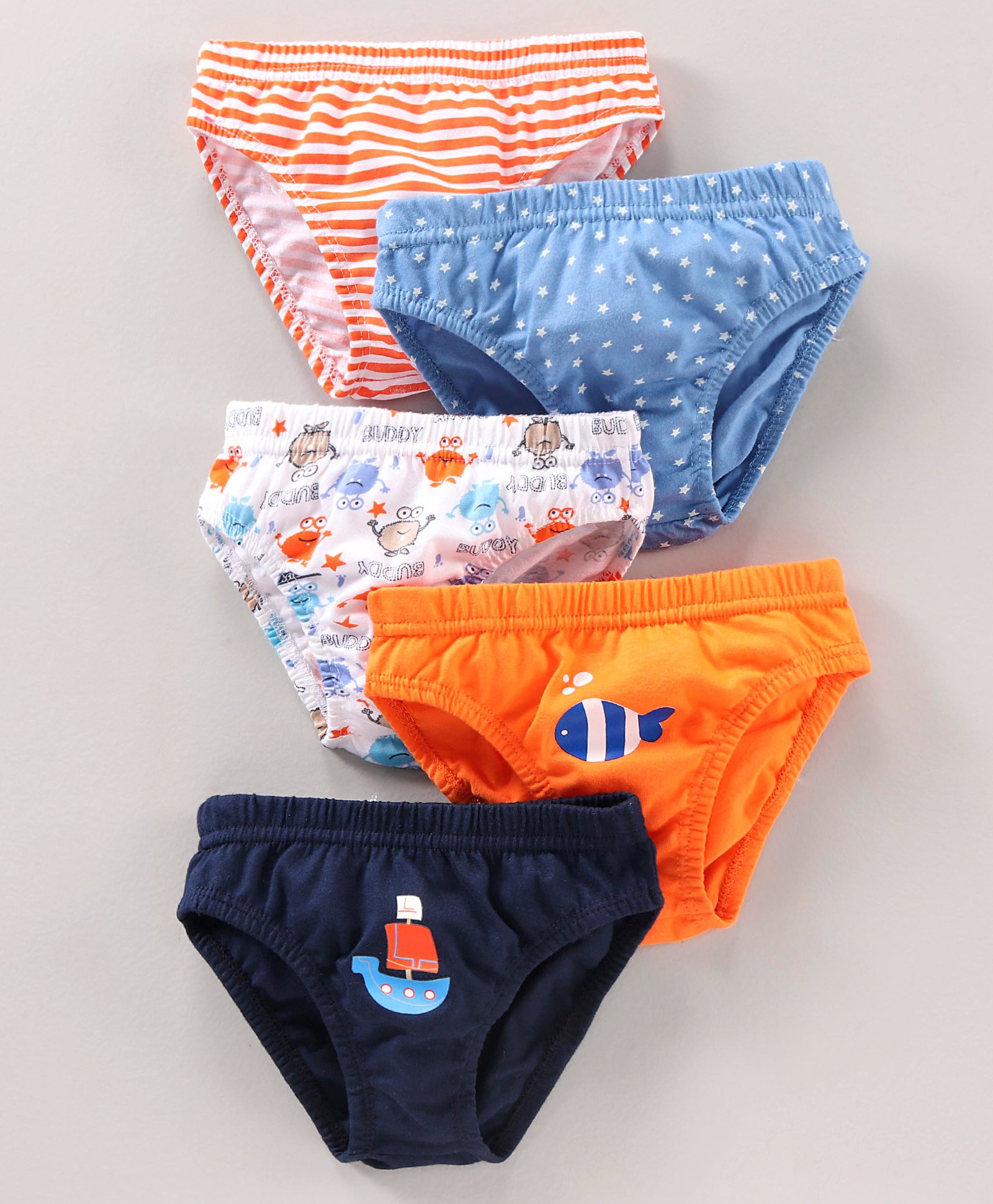 BabyhugCotton Stripes & Printed Briefs Pack of 5 - Multicolor-image-5