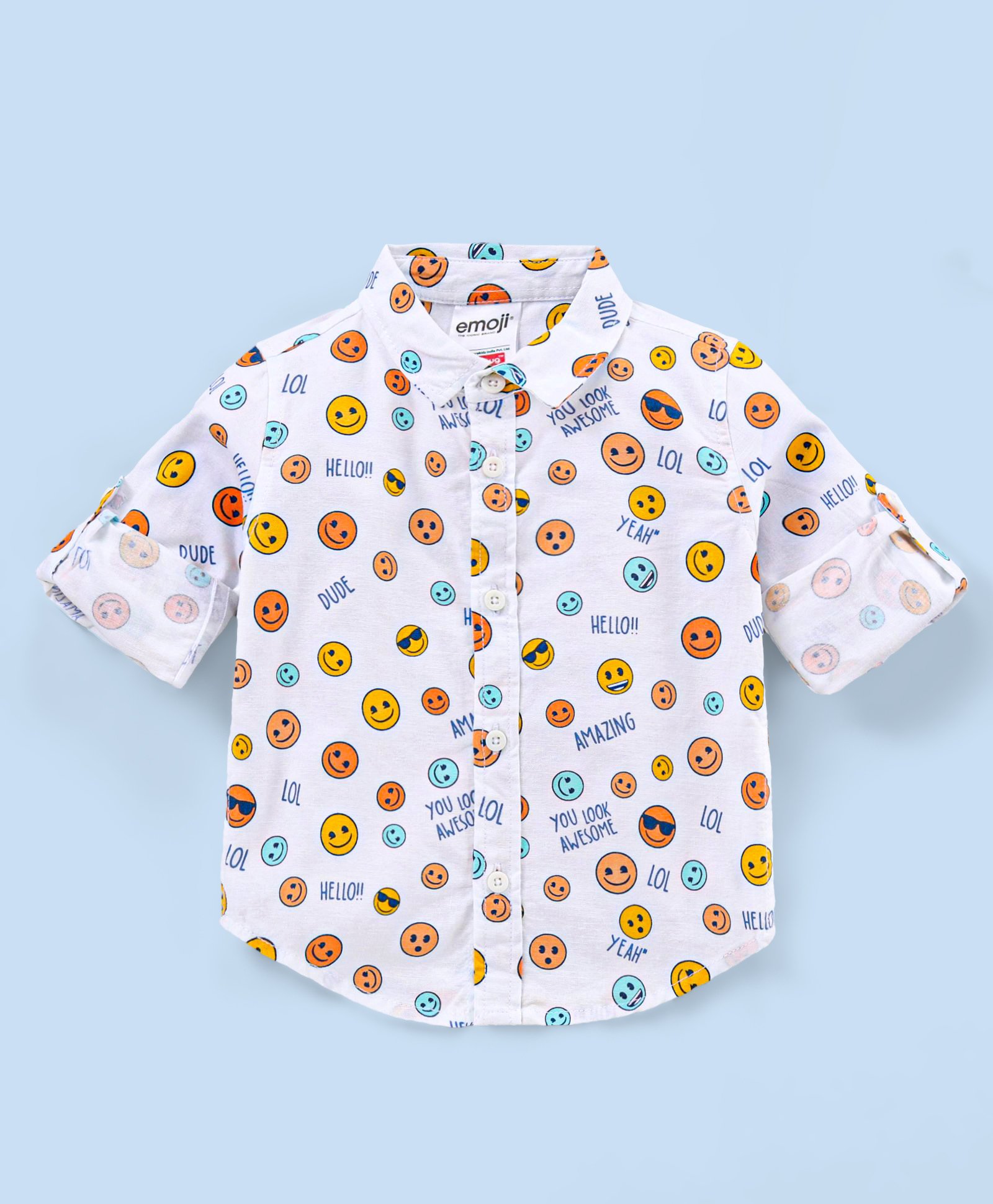 Babyhug Full Sleevesb Shirt Emoji Print - White-image-16