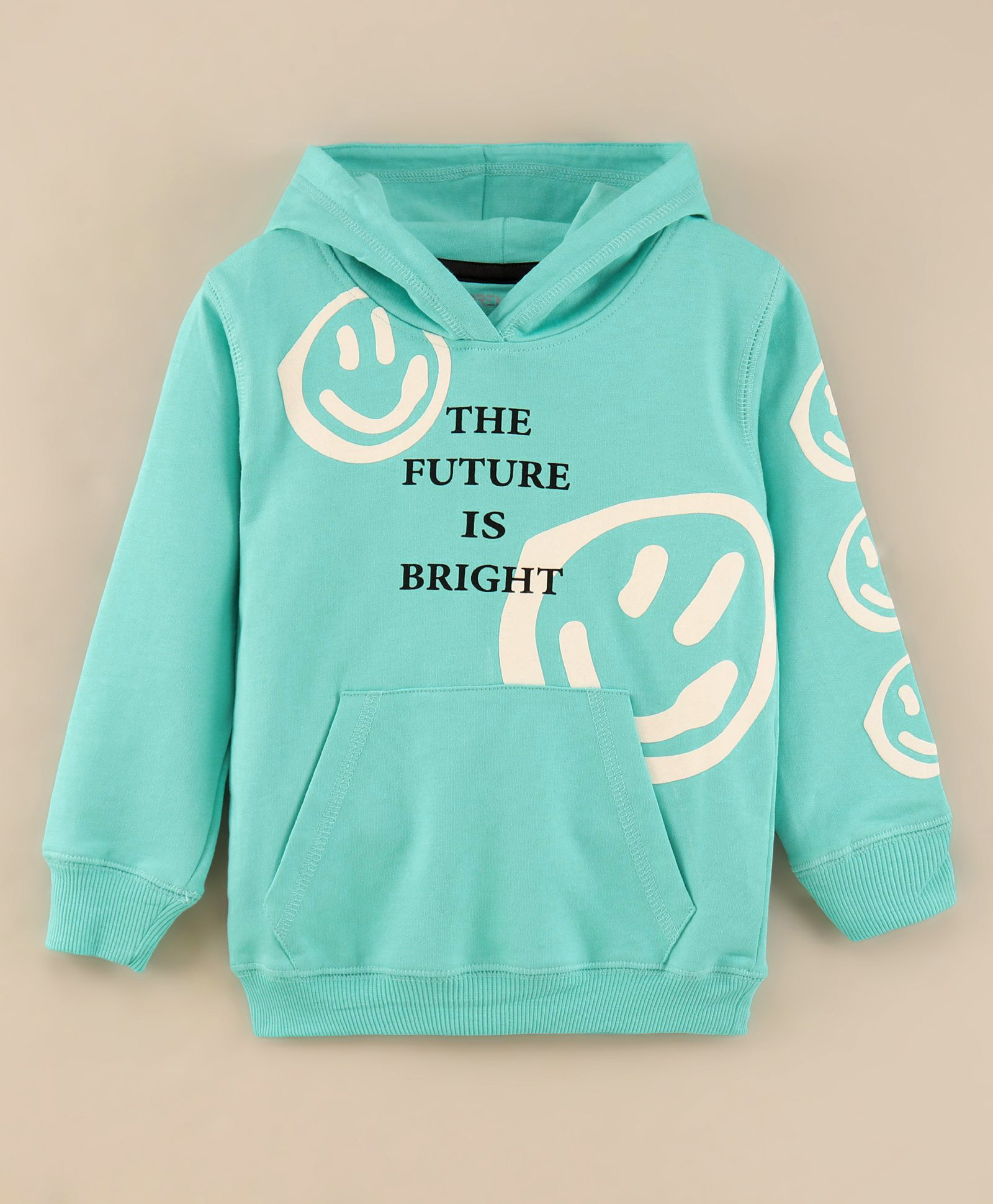 Doreme Full Sleeves Knit Sweatshirt Text & Smiley Print- Blue-image-37