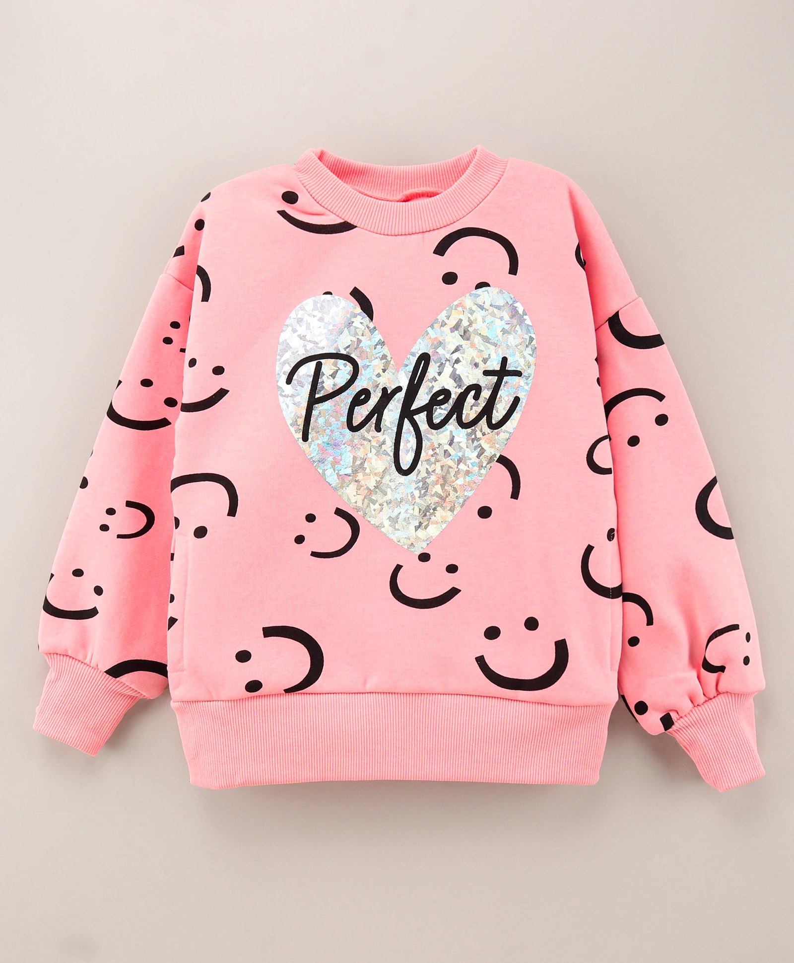 Vitamins Full Sleeves Looper Sweatshirts Smiley Printed - Peach Bud-picture-32
