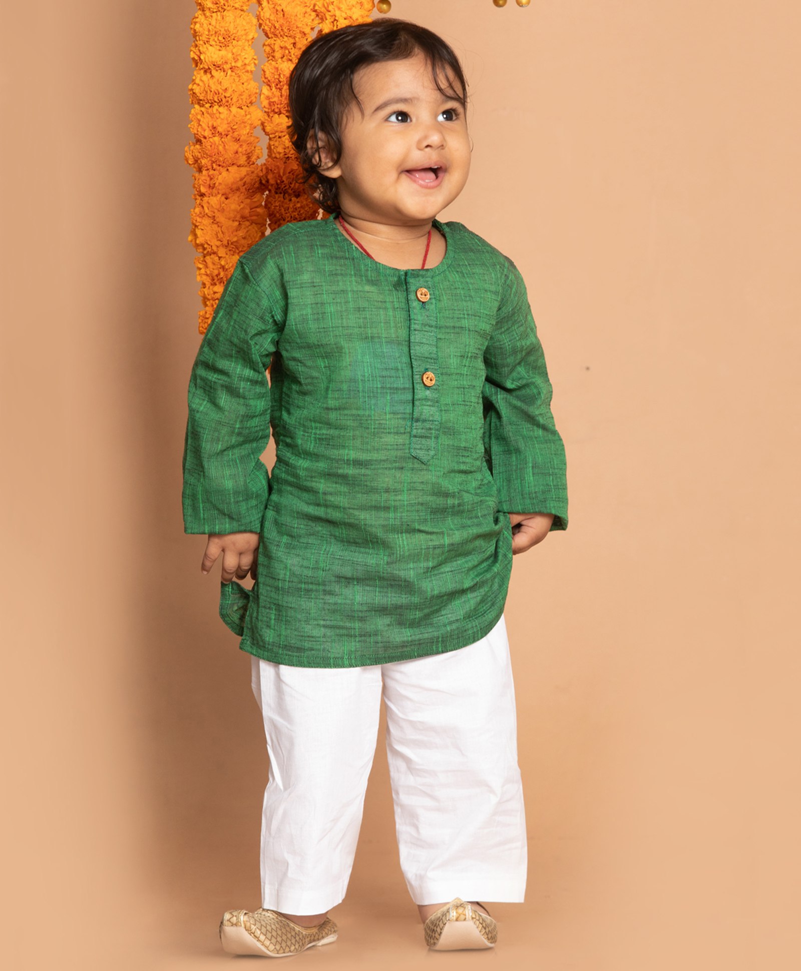 Vastramay Full Sleeves Front Button Closure Solid Kurta & Pajama Set - Green-image-25