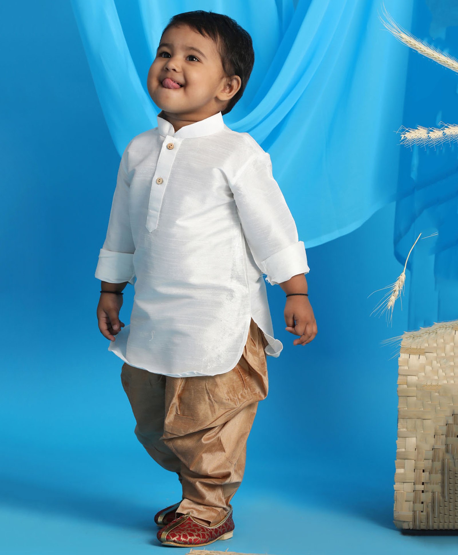 Vastramay Full Sleeves Front Button Closure Solid Kurta & Dhoti Set - White-image-27